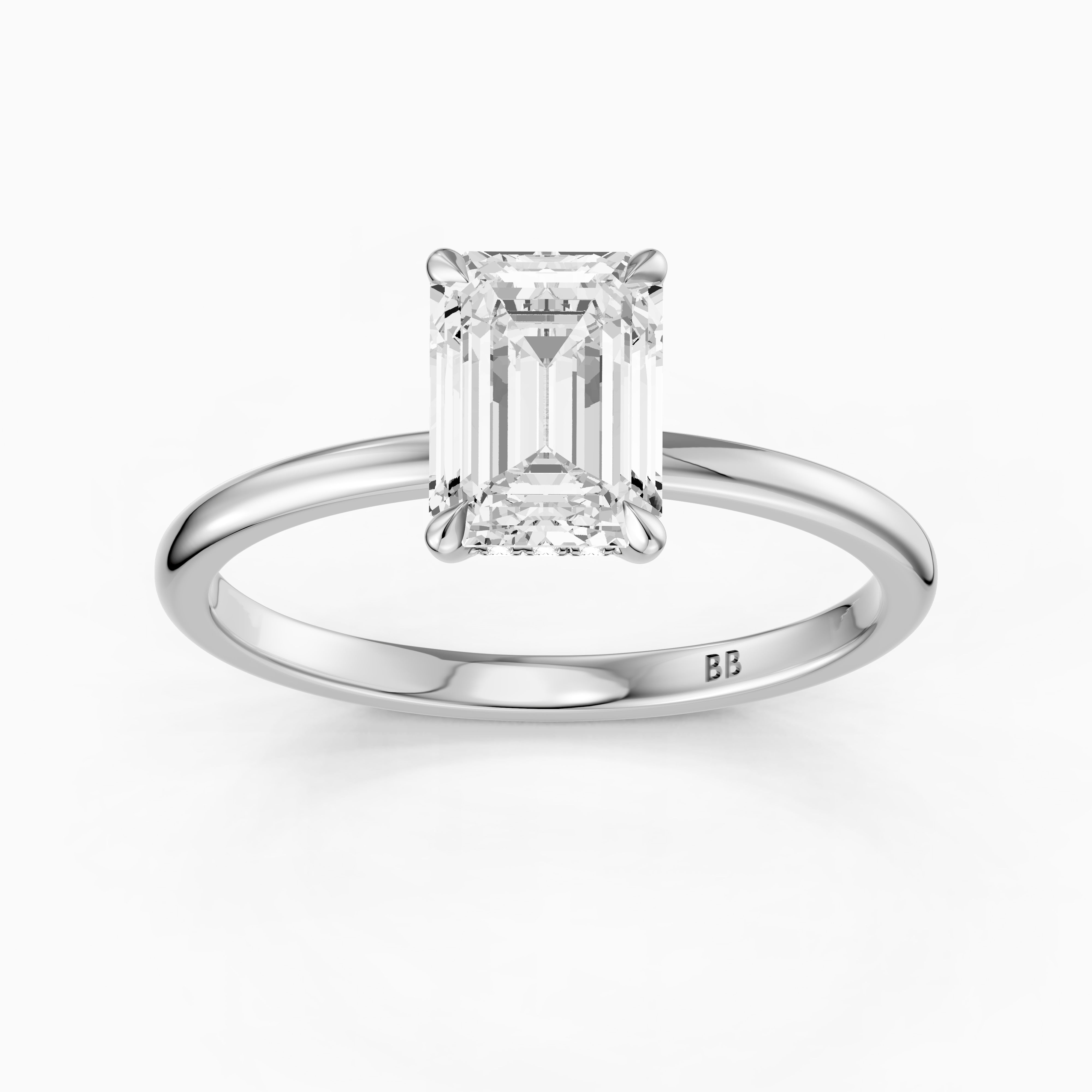 Sofia 4 Prong Emerald Cut Hidden Halo Moissanite Diamond Ring