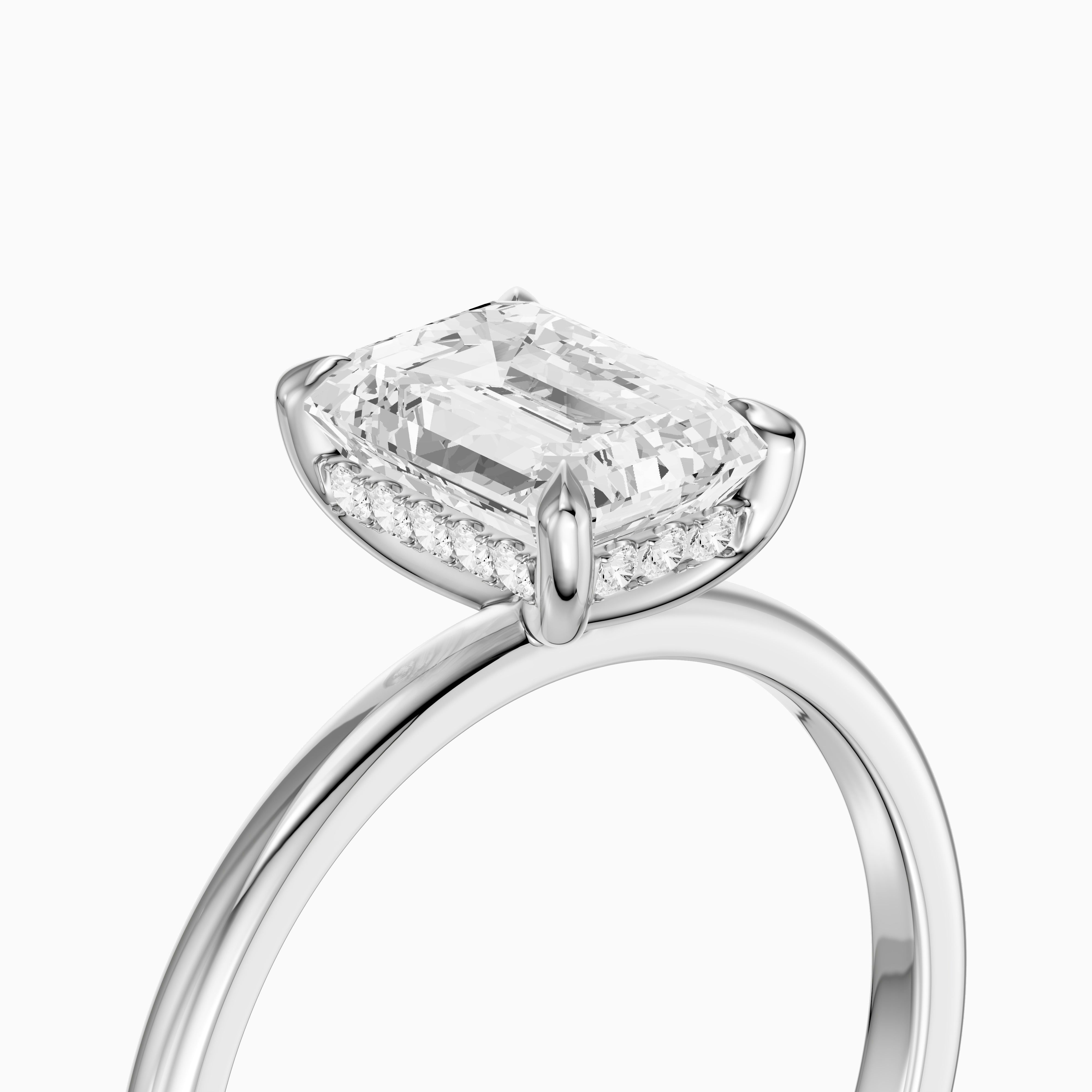Sofia 4 Prong Emerald Cut Hidden Halo Moissanite Diamond Ring