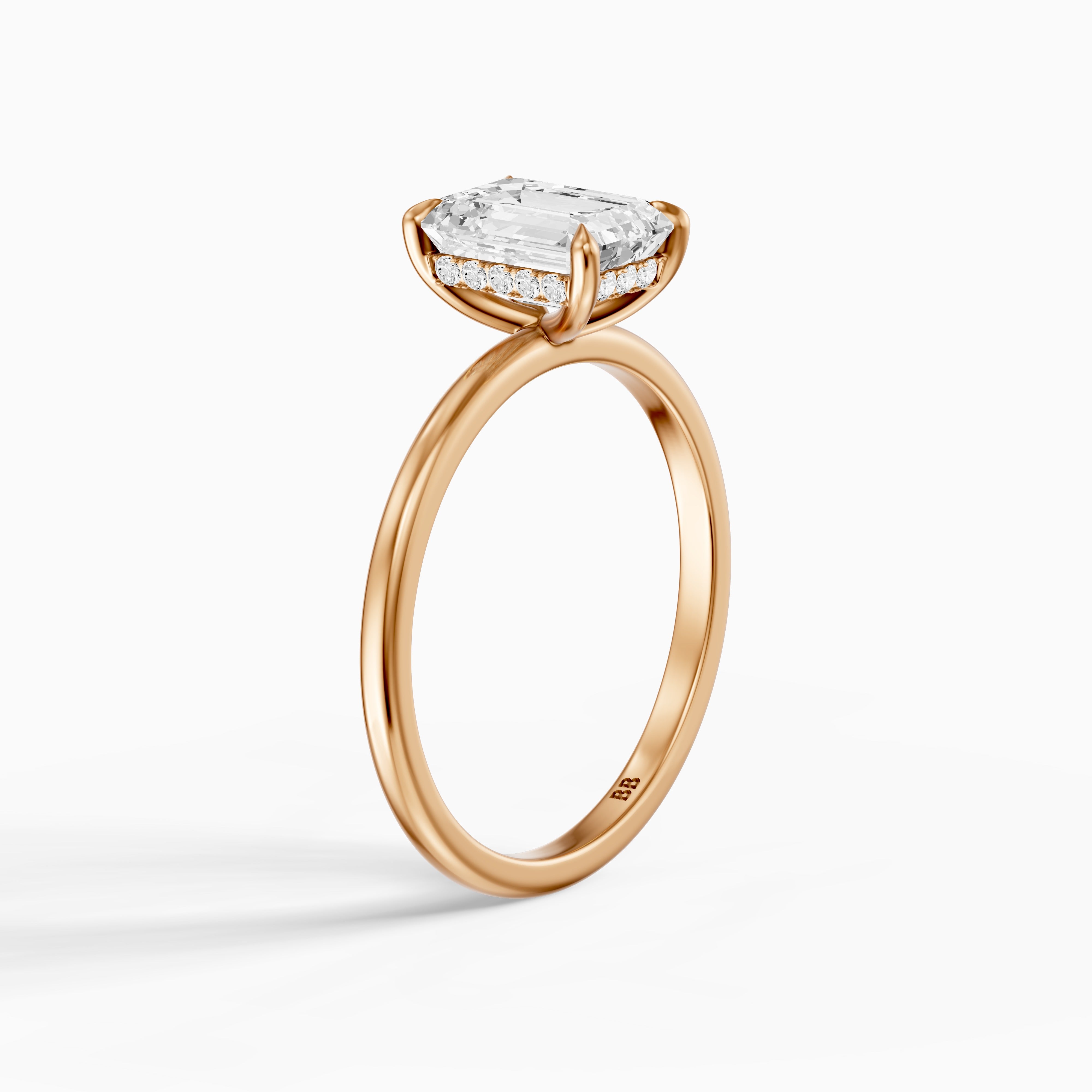 Sofia 4 Prong Emerald Cut Hidden Halo Moissanite Diamond Ring