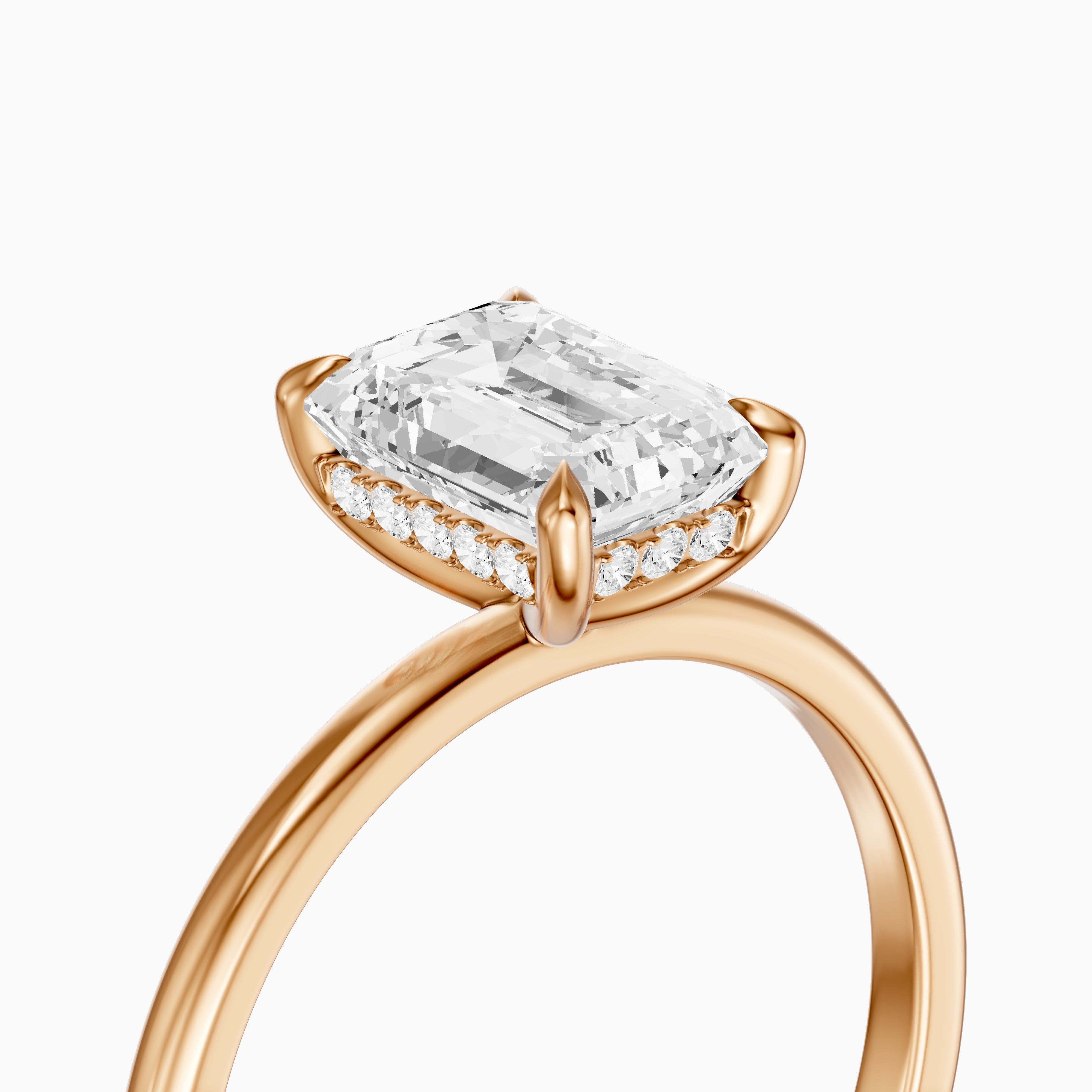 Sofia 4 Prong Emerald Cut Hidden Halo Moissanite Diamond Ring
