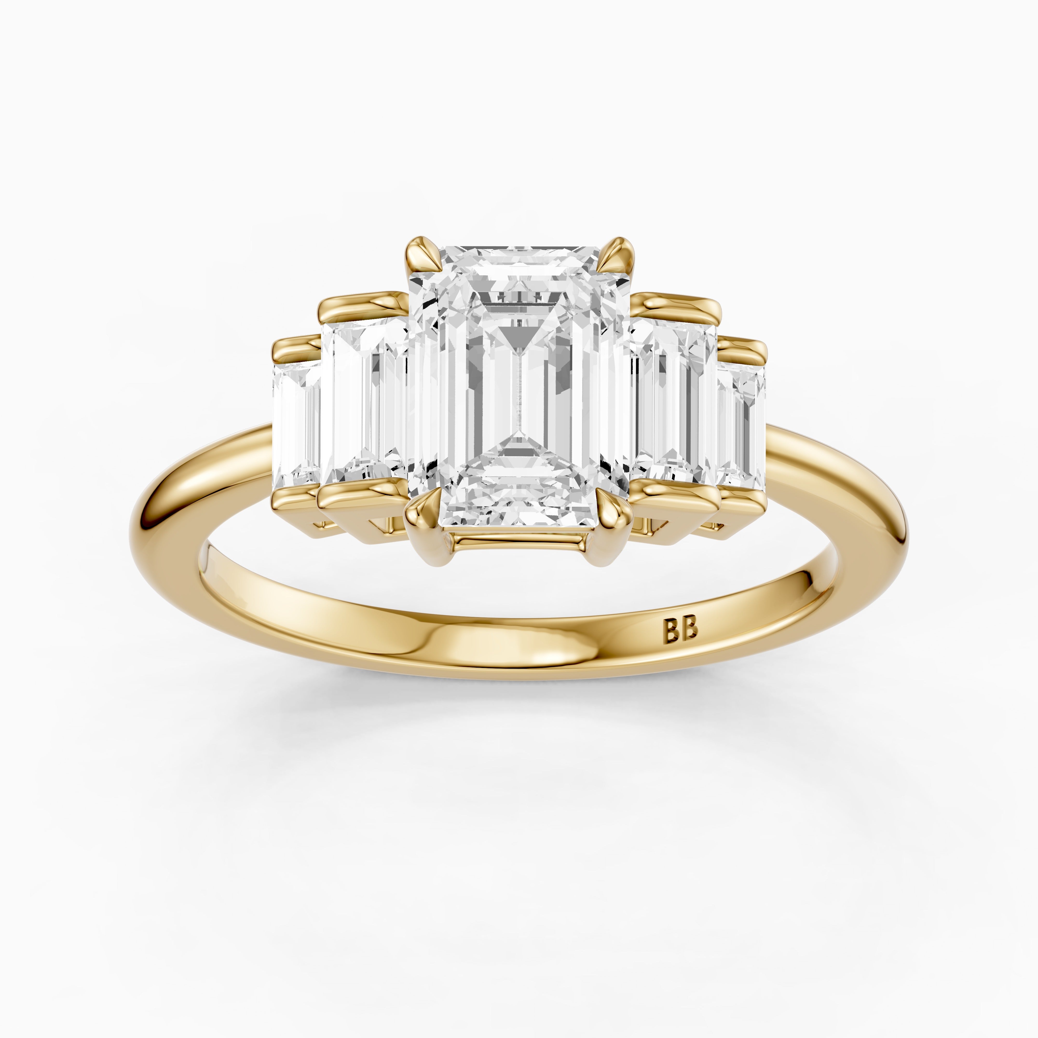 Kianna Five Stone Emerald Cut With Baguette Side Stone Lab Grown Diamond Ring