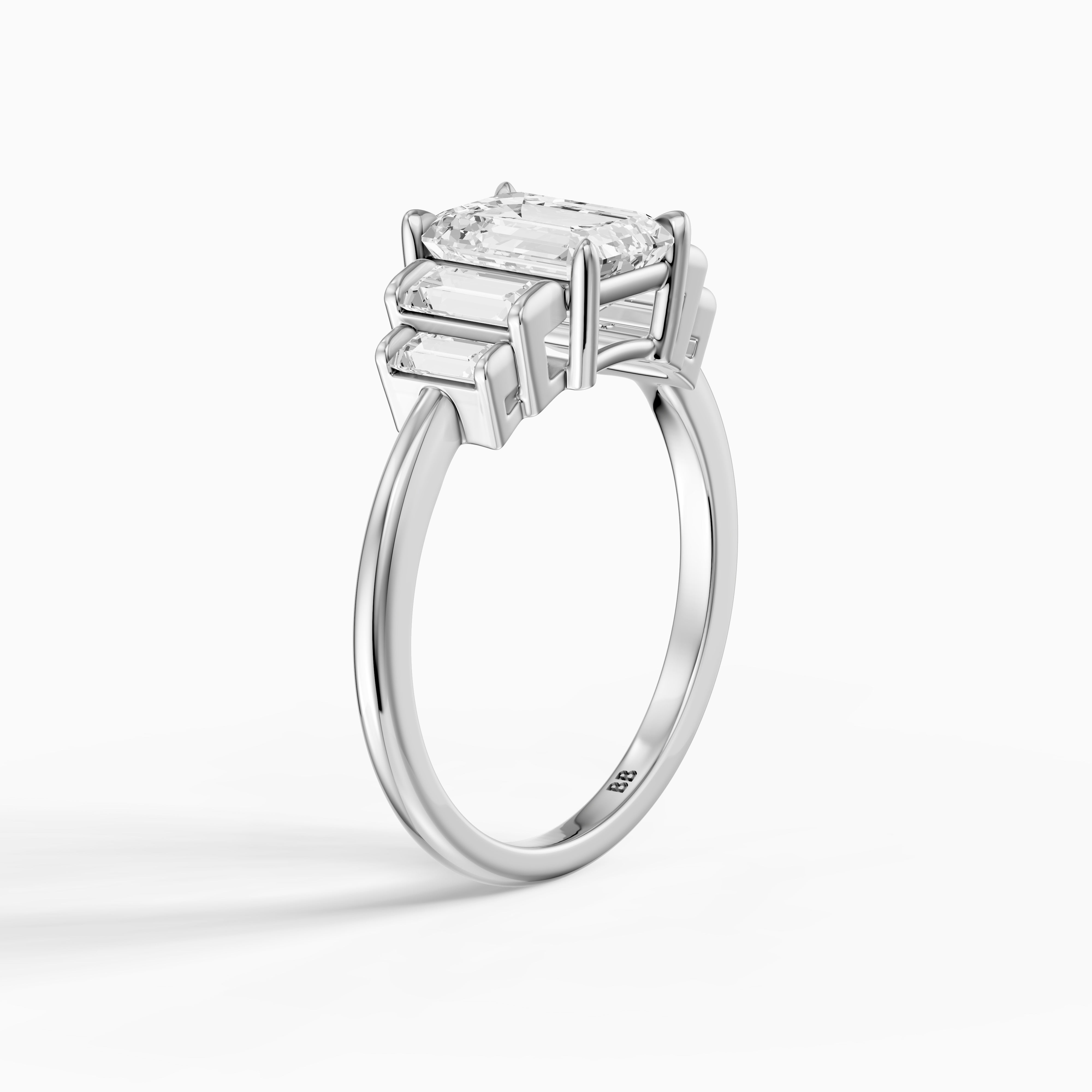 Kianna Five Stone Emerald Cut With Baguette Side Stone Moissanite Diamond Ring