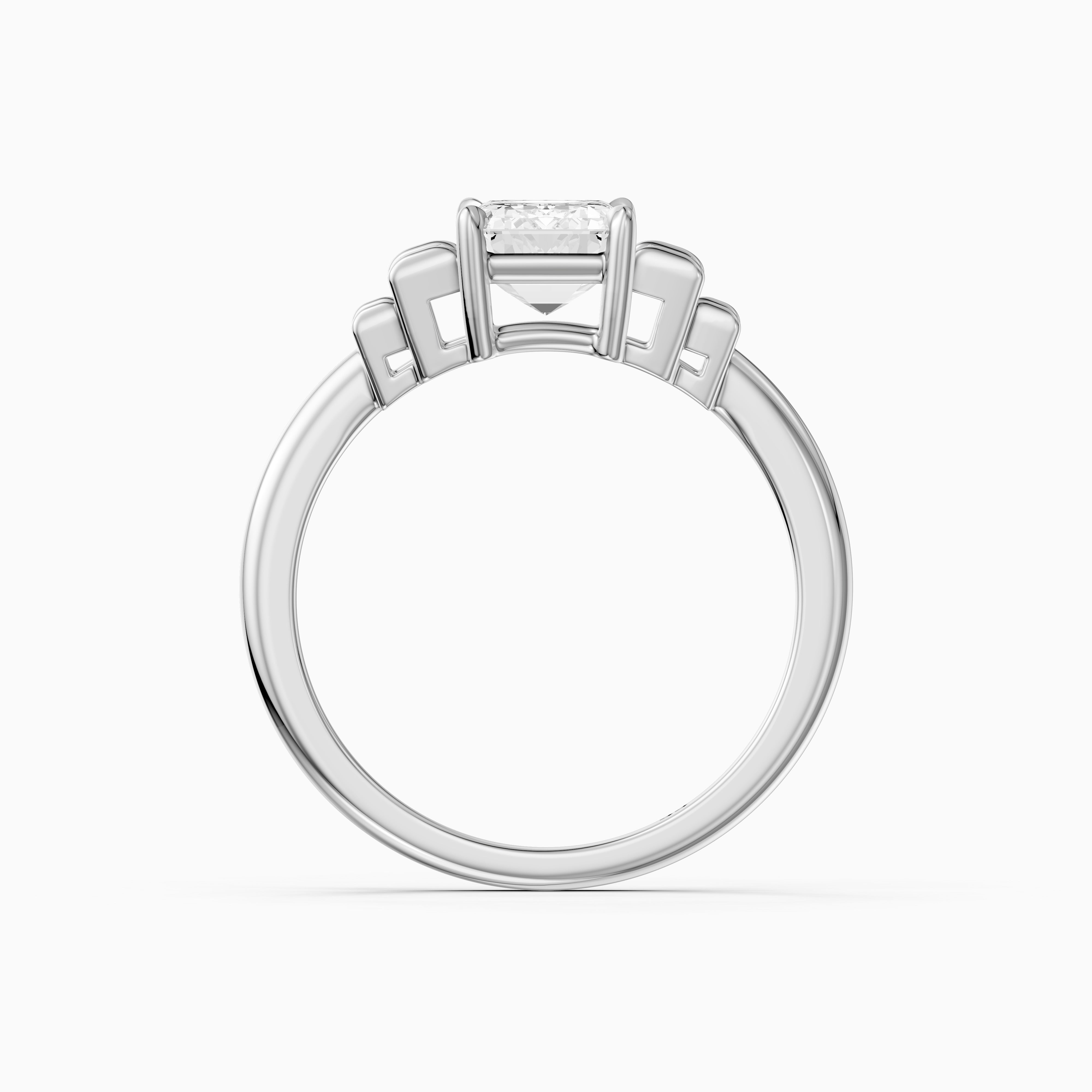 Kianna Five Stone Emerald Cut With Baguette Side Stone Moissanite Diamond Ring