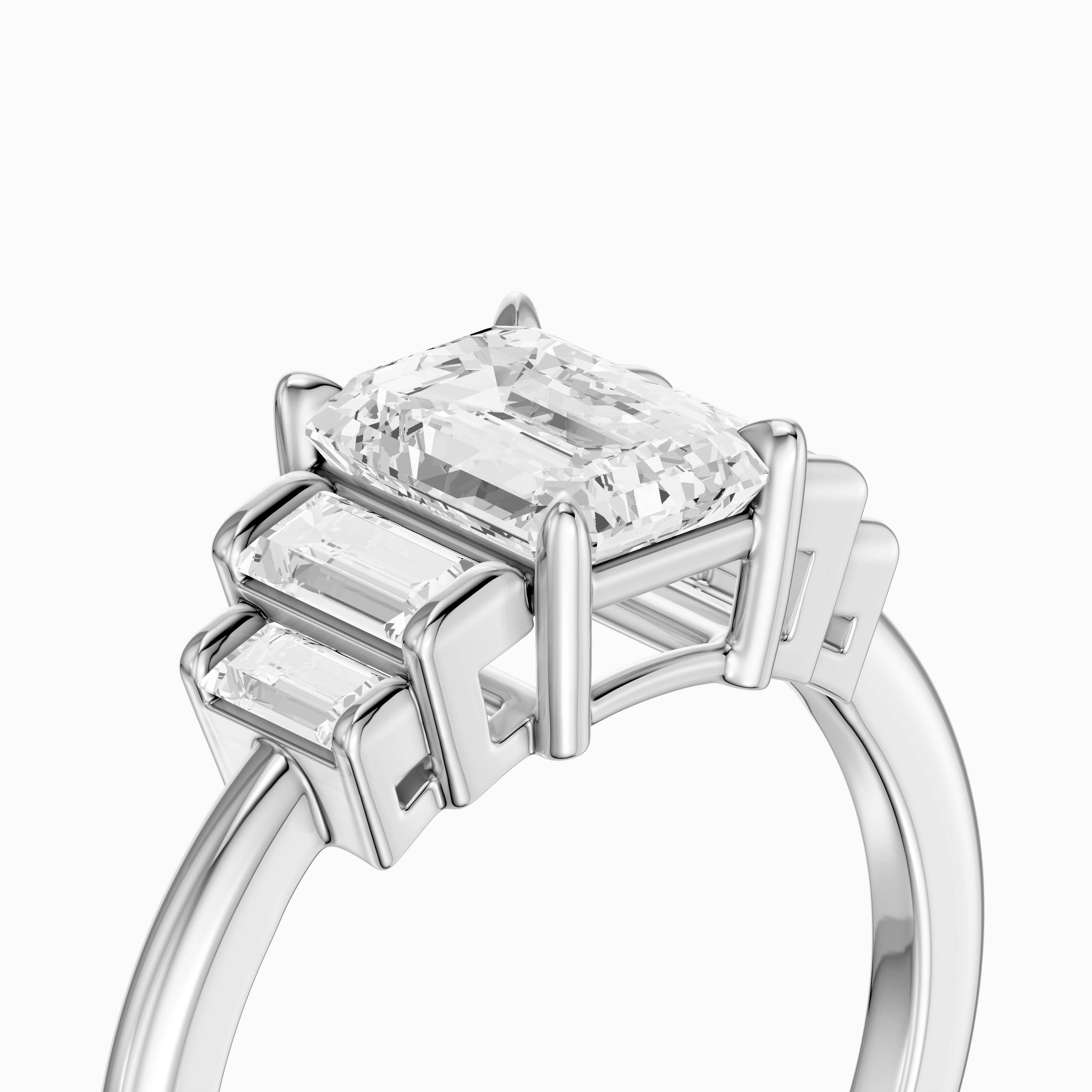 Kianna Five Stone Emerald Cut With Baguette Side Stone Moissanite Diamond Ring