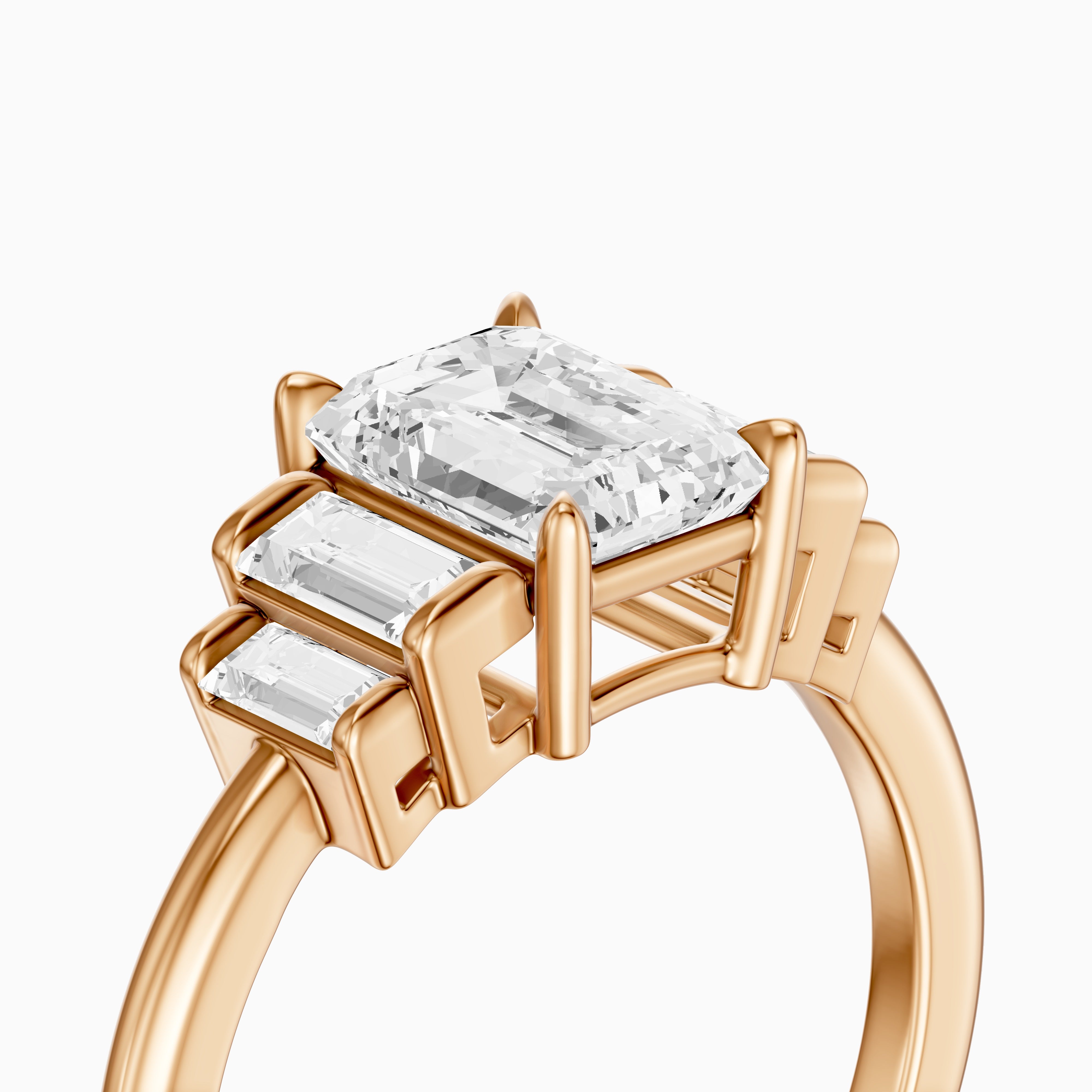 Kianna Five Stone Emerald Cut With Baguette Side Stone Moissanite Diamond Ring
