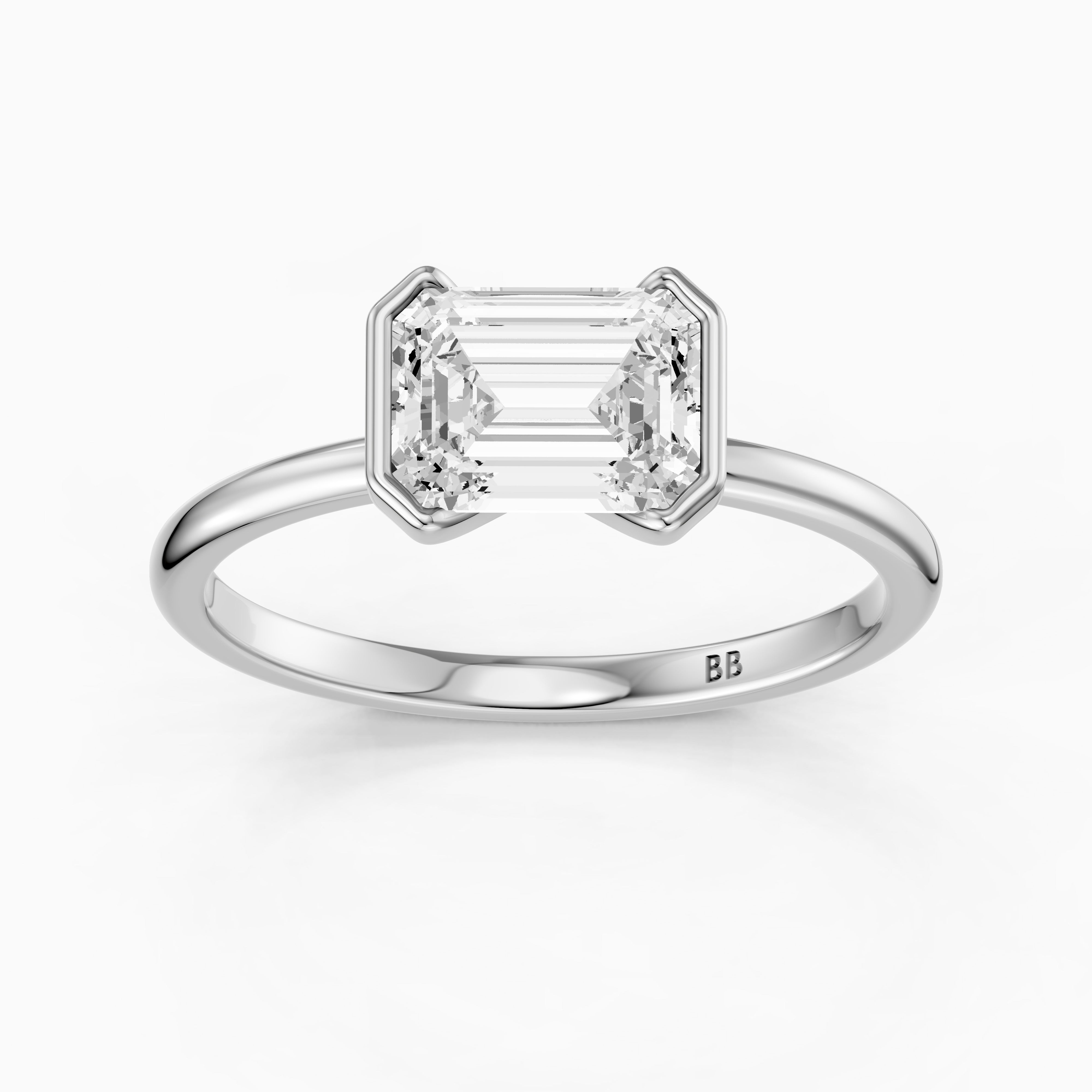 Kierra Emerald Half Bezel East West Lab Grown Diamond Ring