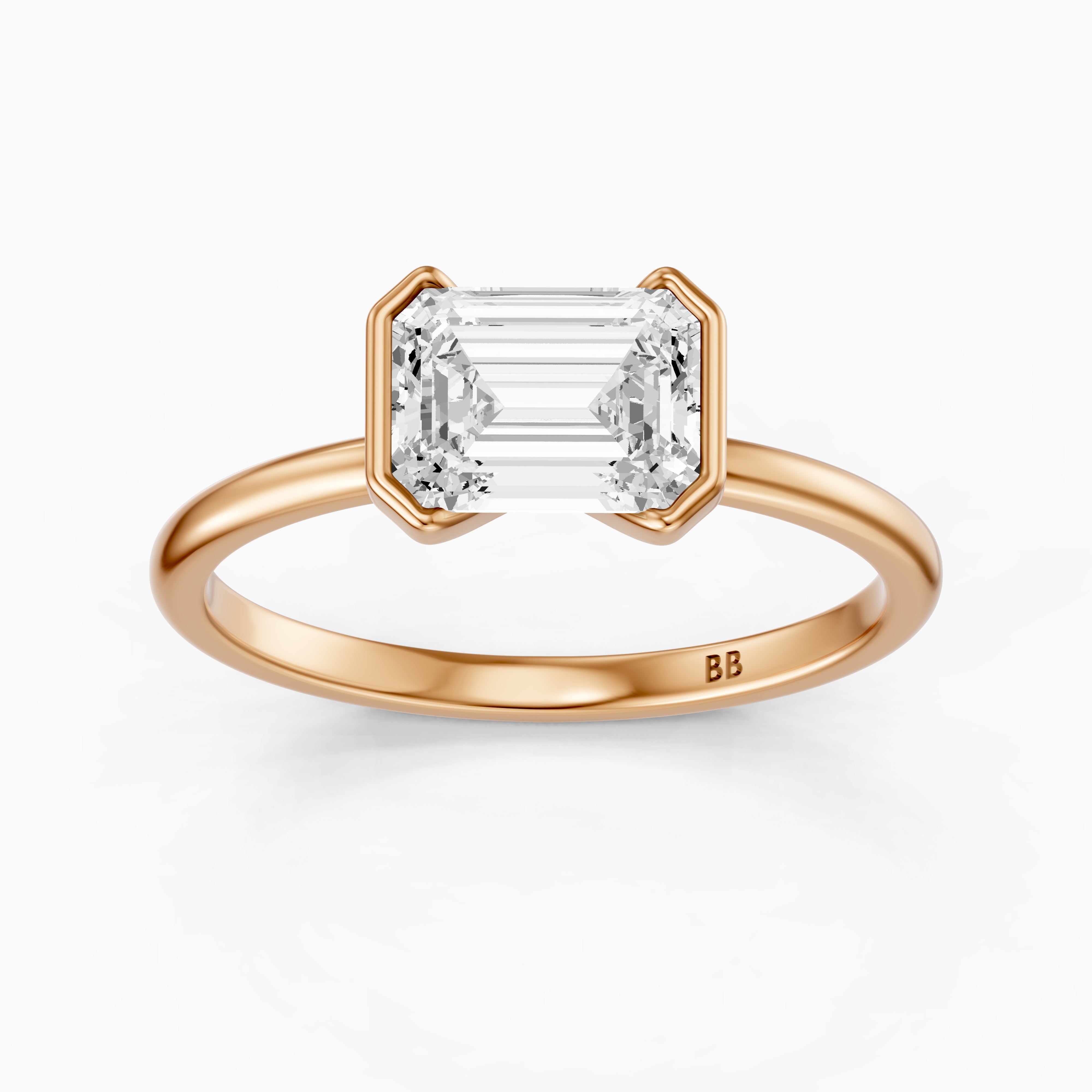 Kierra Emerald Half Bezel East West Lab Grown Diamond Ring