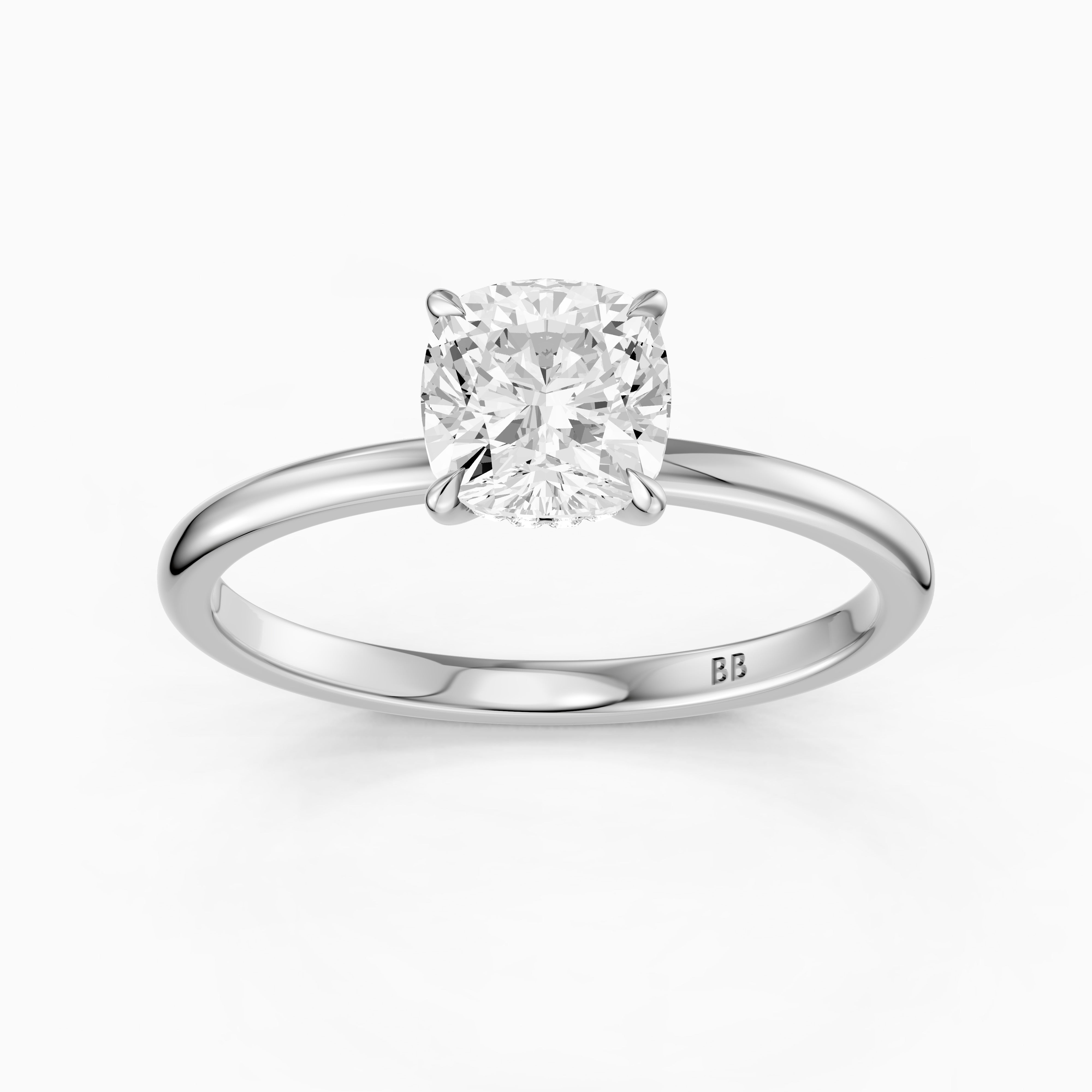 Lanaya 4 Prong Cushion Cut Hidden Halo Moissanite Diamond Ring