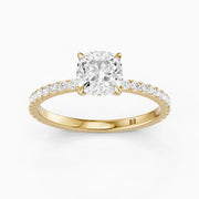 Larysa 4 Prong Cushion Cut Pave Hidden Halo Lab Grown Diamond Ring
