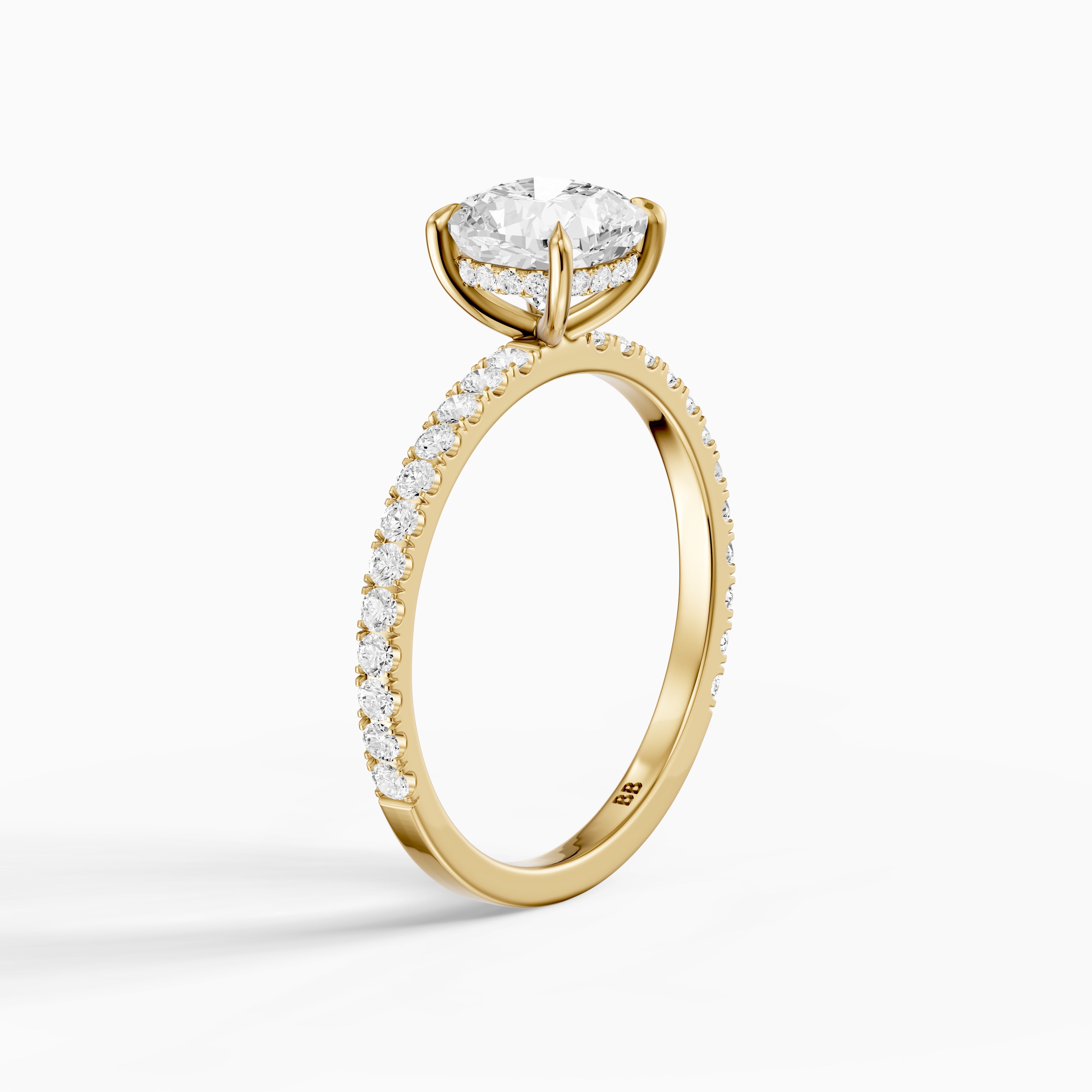 Larysa 4 Prong Cushion Cut Pave Hidden Halo Moissanite Diamond Ring