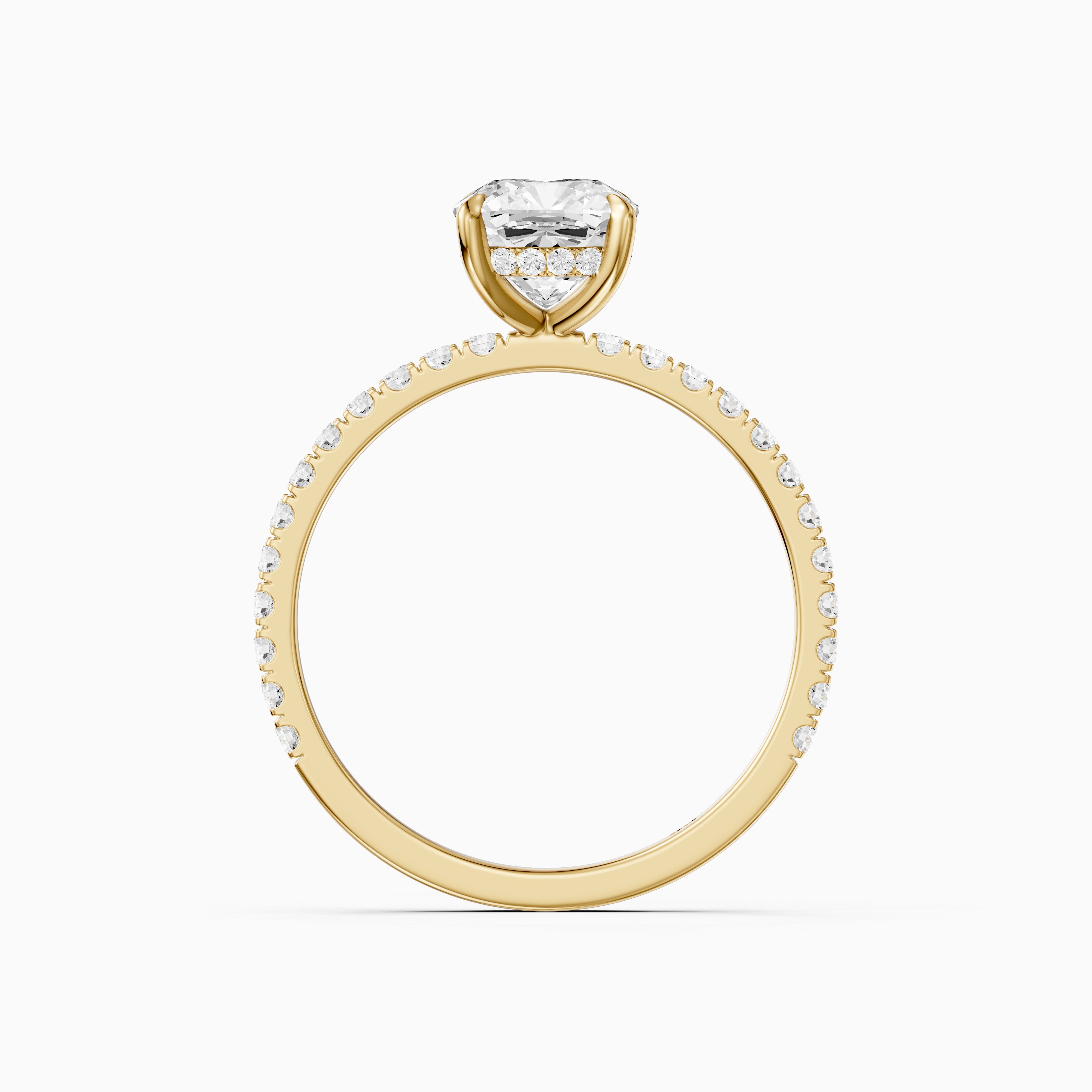 Larysa 4 Prong Cushion Cut Pave Hidden Halo Moissanite Diamond Ring