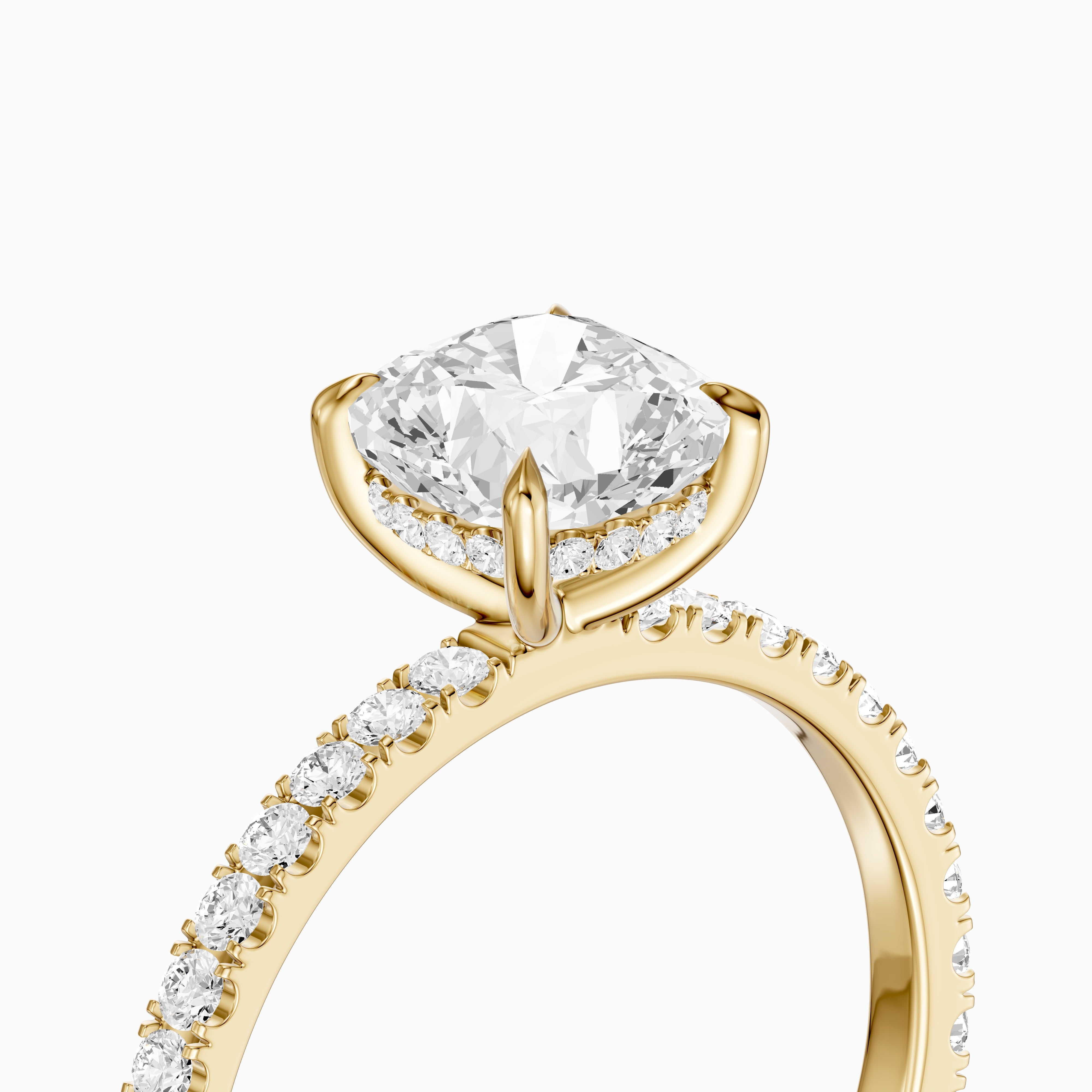 Larysa 4 Prong Cushion Cut Pave Hidden Halo Moissanite Diamond Ring