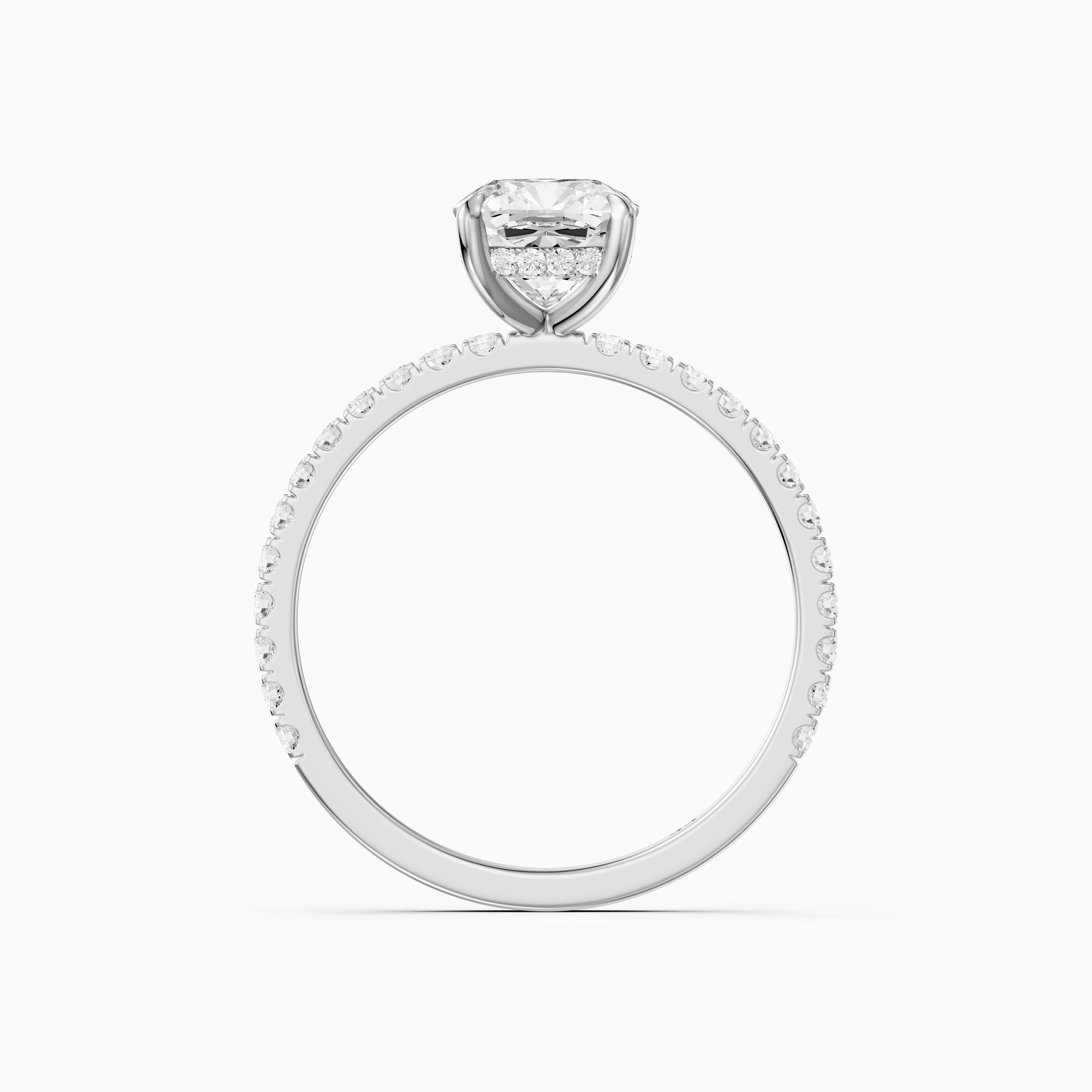 Larysa 4 Prong Cushion Cut Pave Hidden Halo Moissanite Diamond Ring