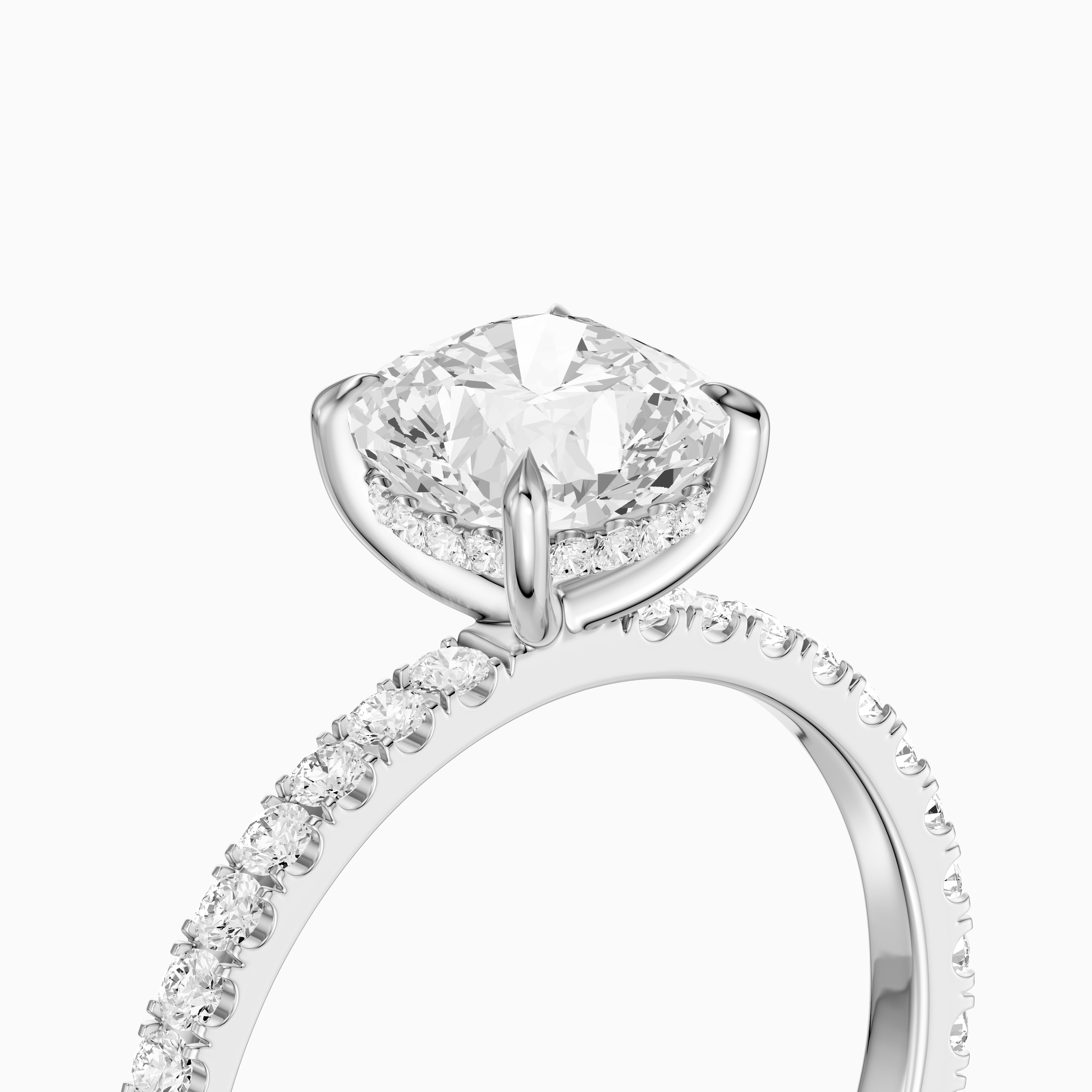Larysa 4 Prong Cushion Cut Pave Hidden Halo Moissanite Diamond Ring