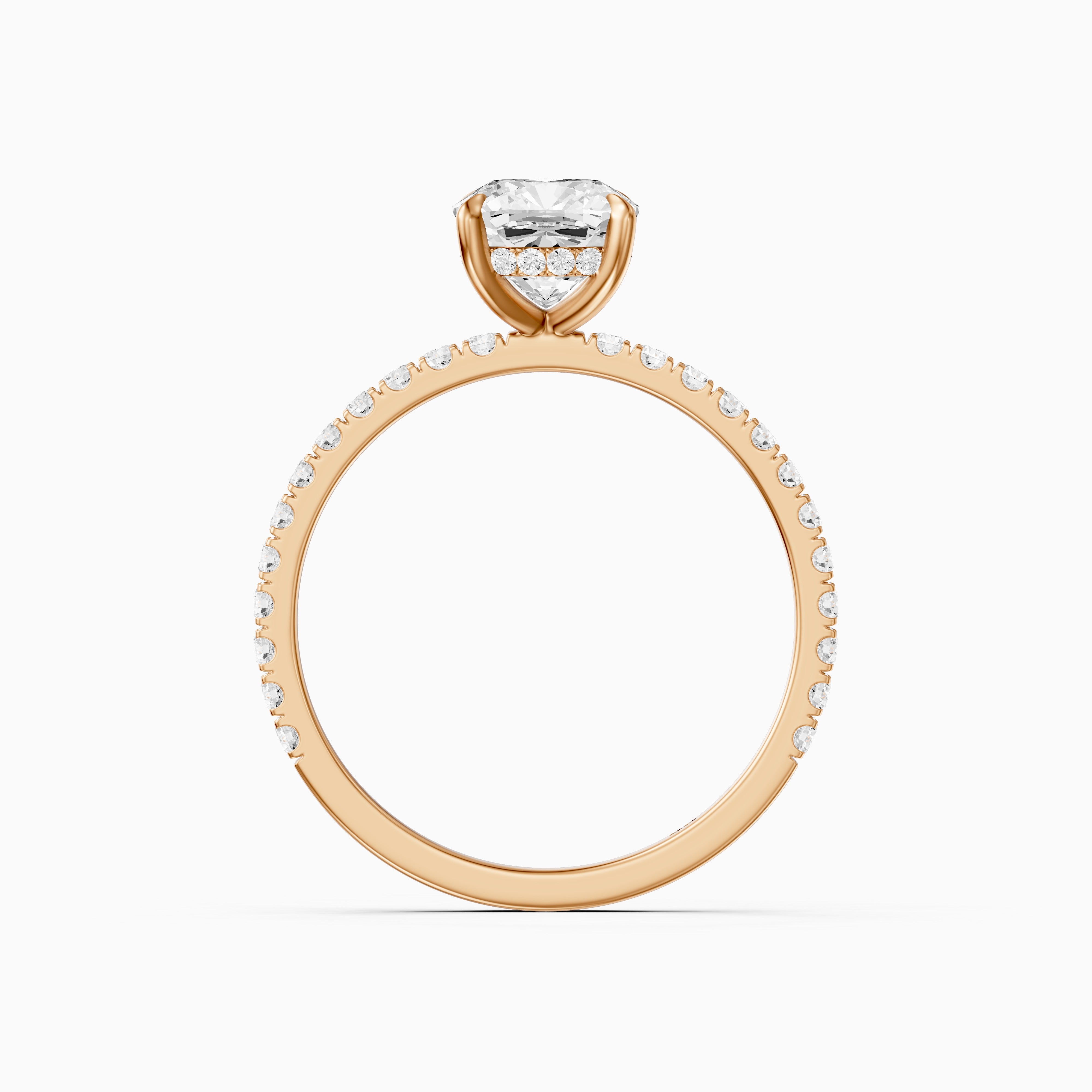 Larysa 4 Prong Cushion Cut Pave Hidden Halo Moissanite Diamond Ring