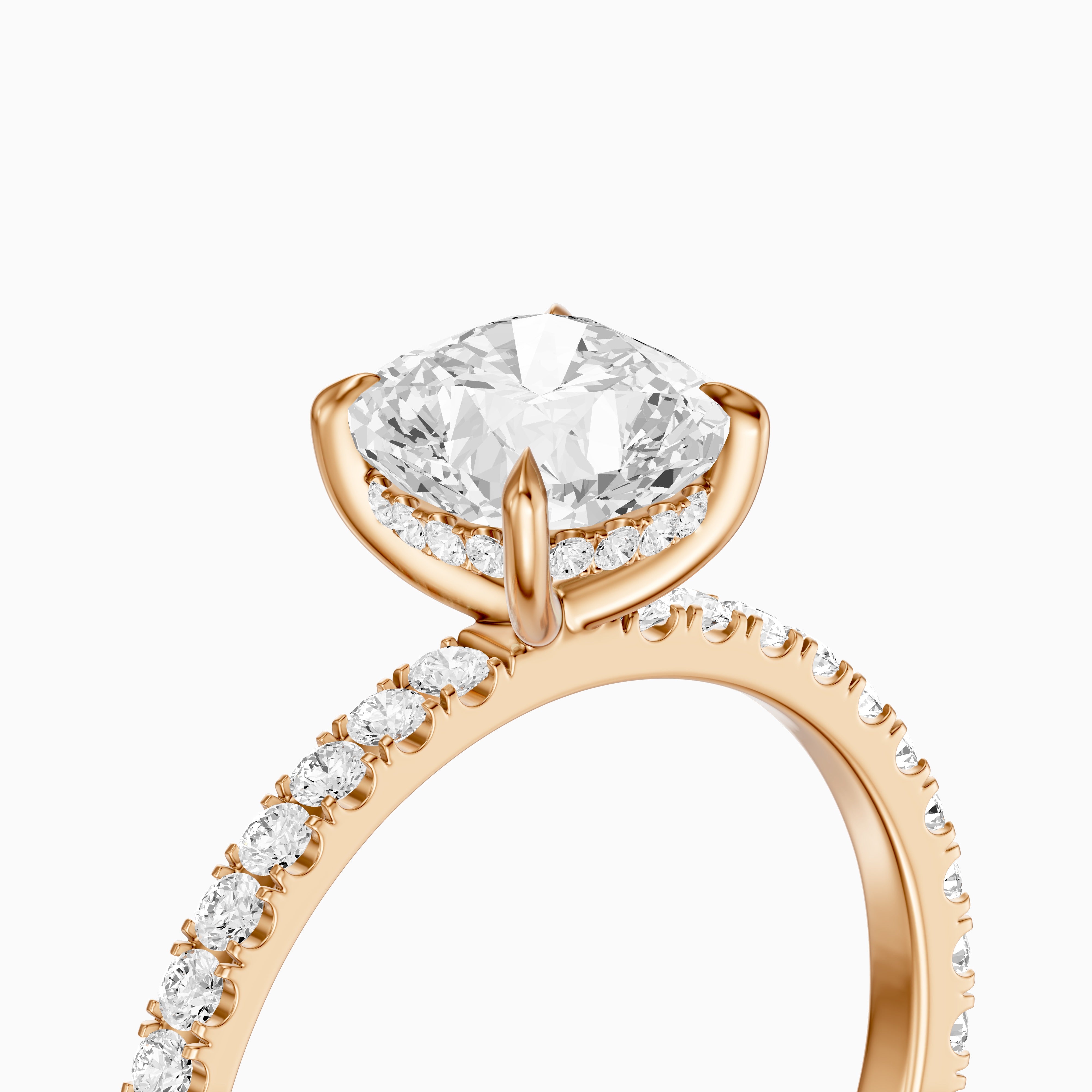 Larysa 4 Prong Cushion Cut Pave Hidden Halo Moissanite Diamond Ring