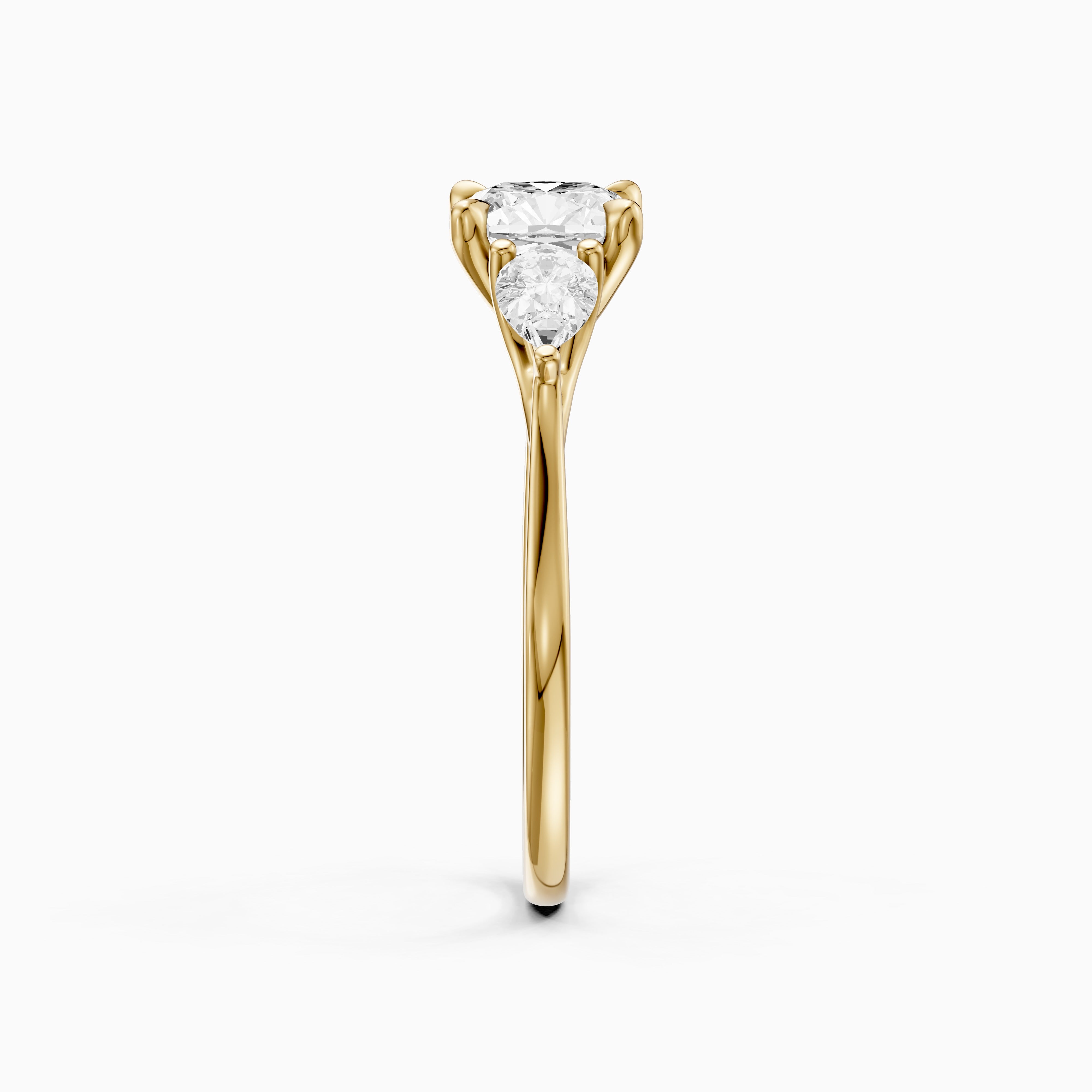 Meghan Three Stone Cushion With Pear Side Stones Moissanite Diamond Ring