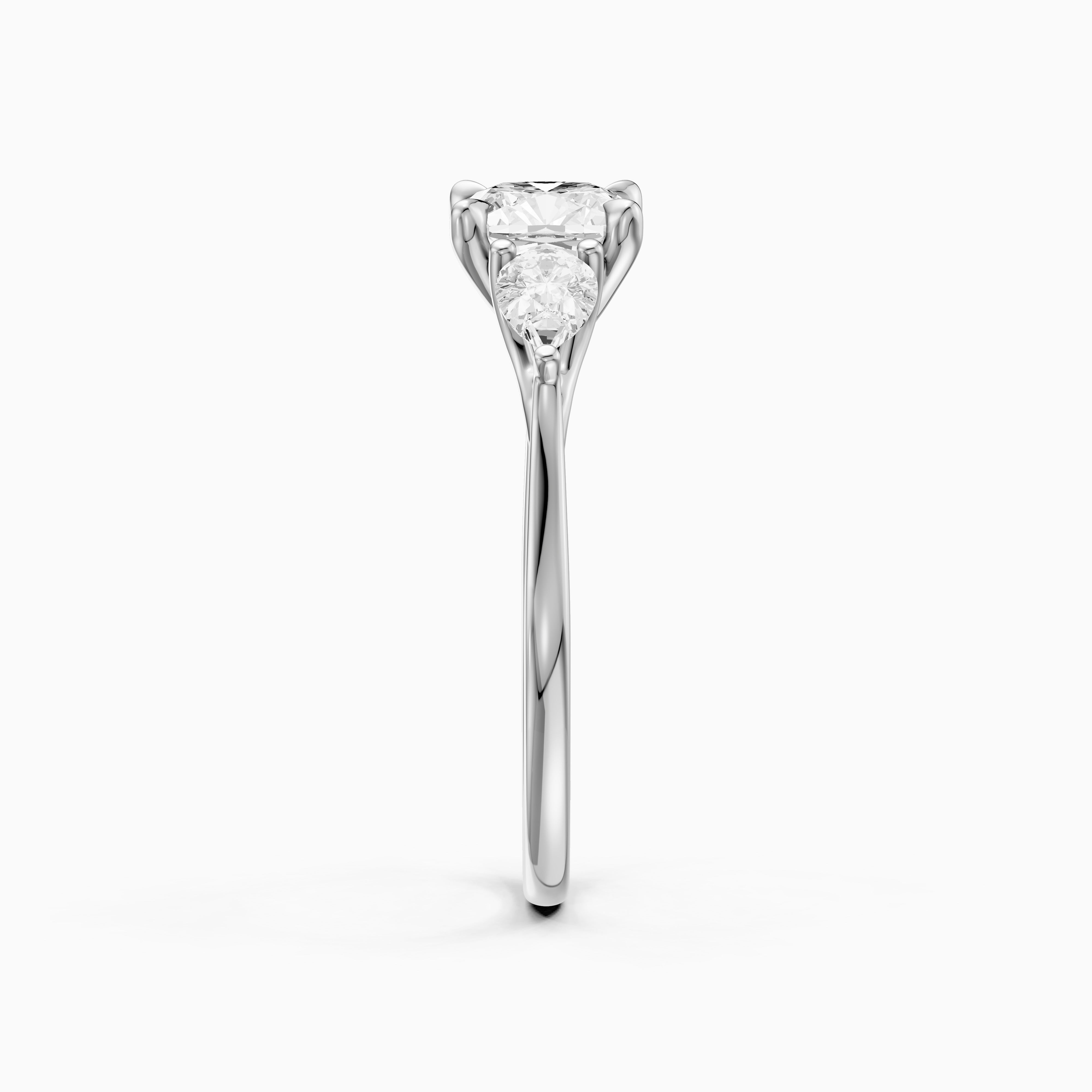 Meghan Three Stone Cushion With Pear Side Stones Moissanite Diamond Ring