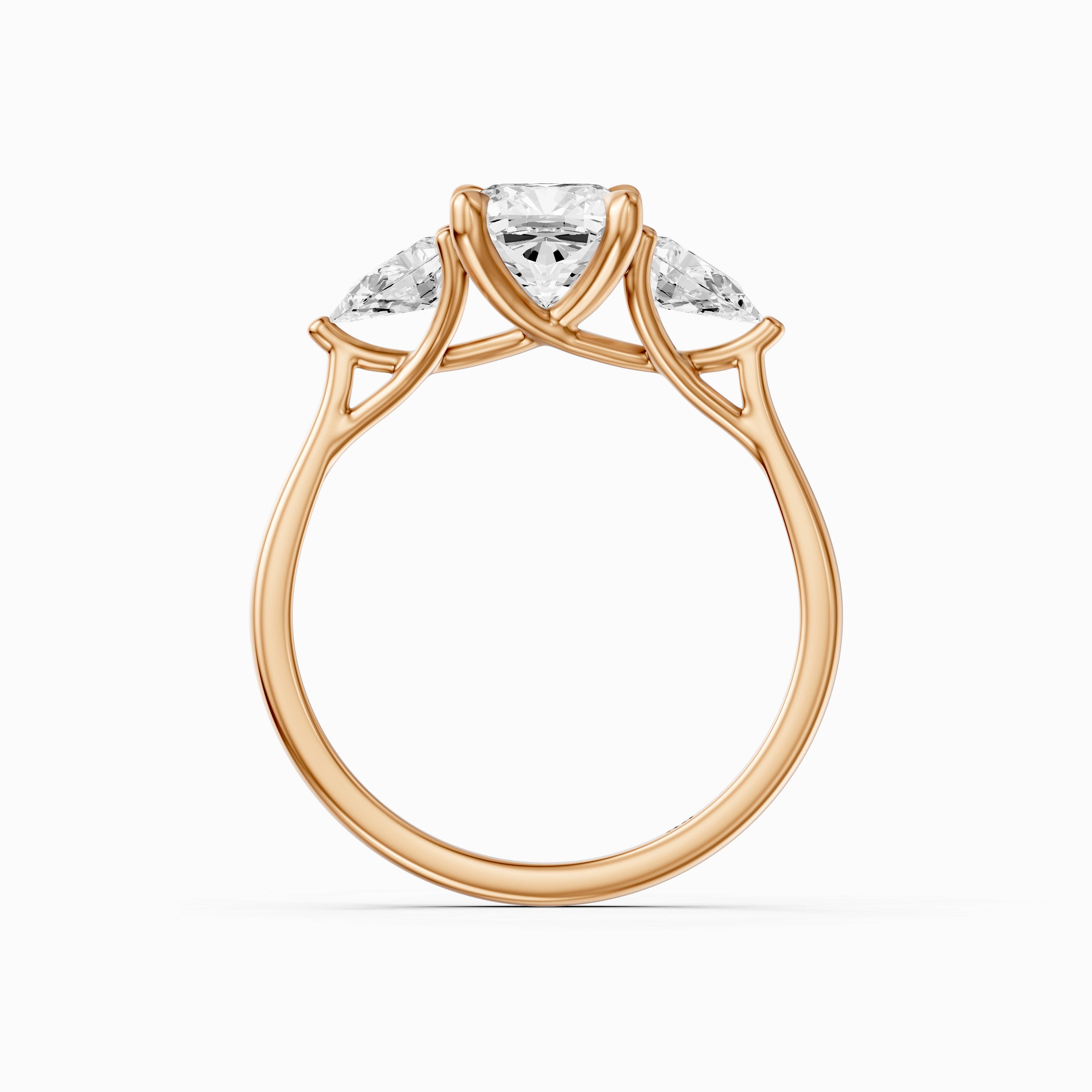 Meghan Three Stone Cushion With Pear Side Stones Moissanite Diamond Ring