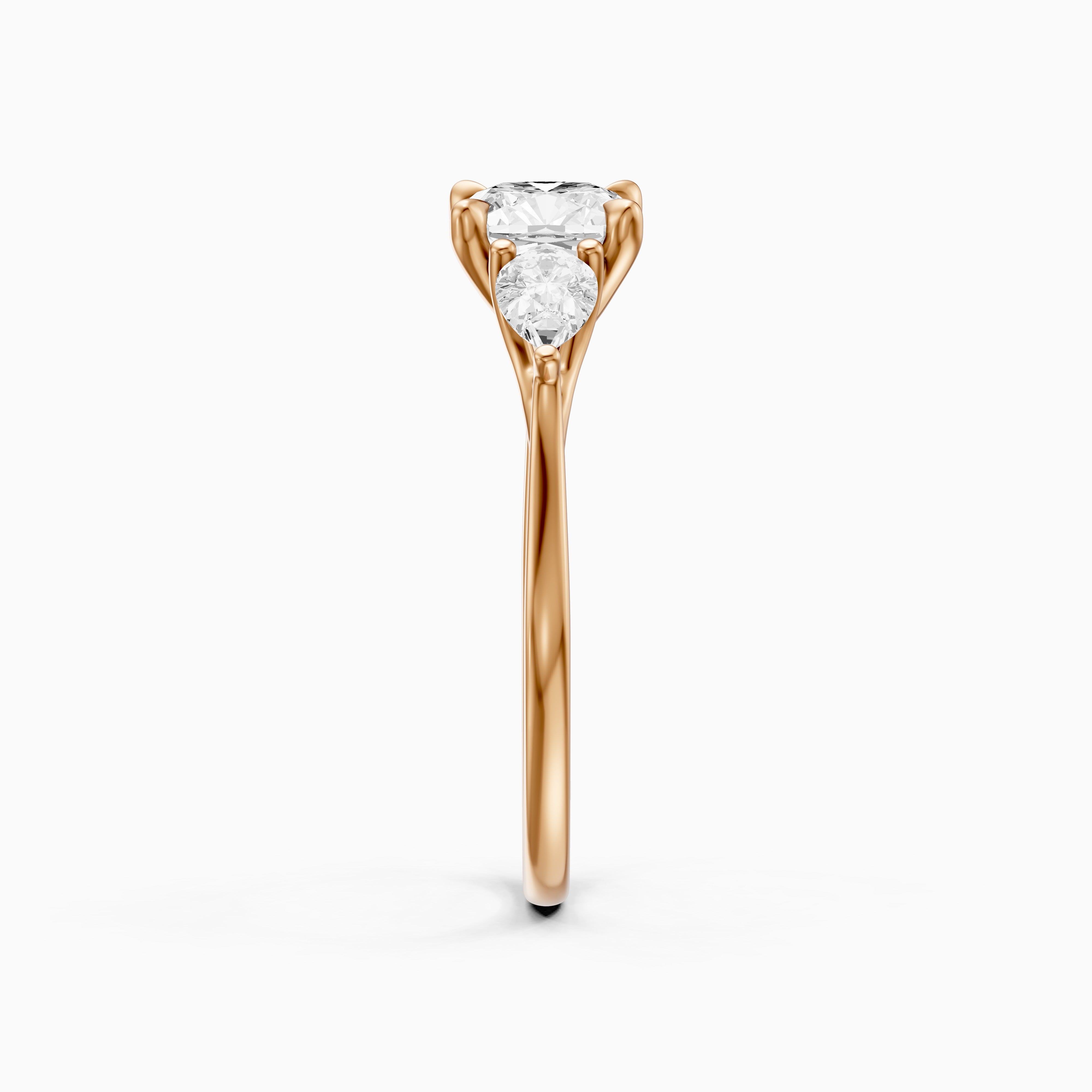 Meghan Three Stone Cushion With Pear Side Stones Moissanite Diamond Ring