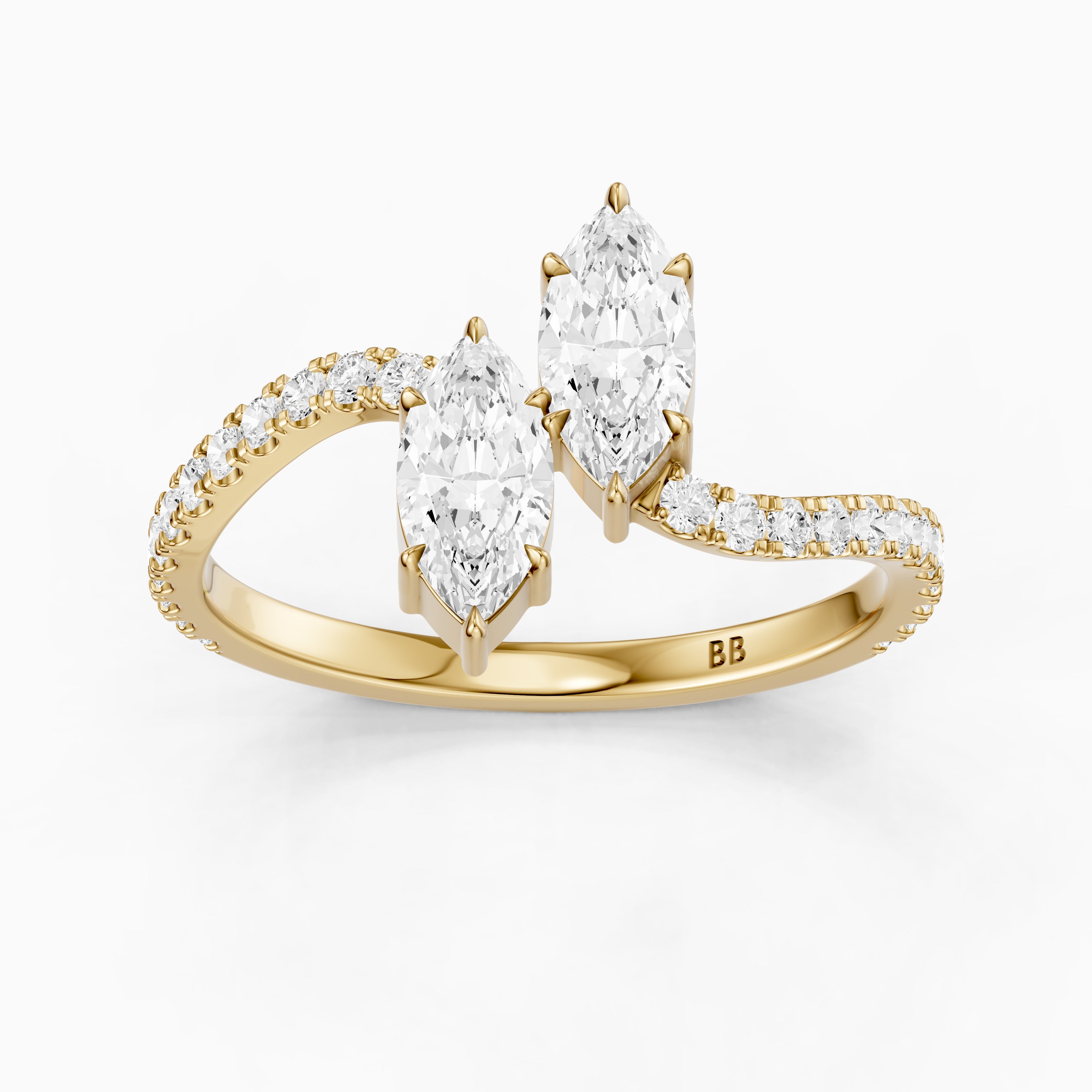 Linney Toi Et Moi Pave Ring With Both Marquise Two Stone Moissanite Diamond