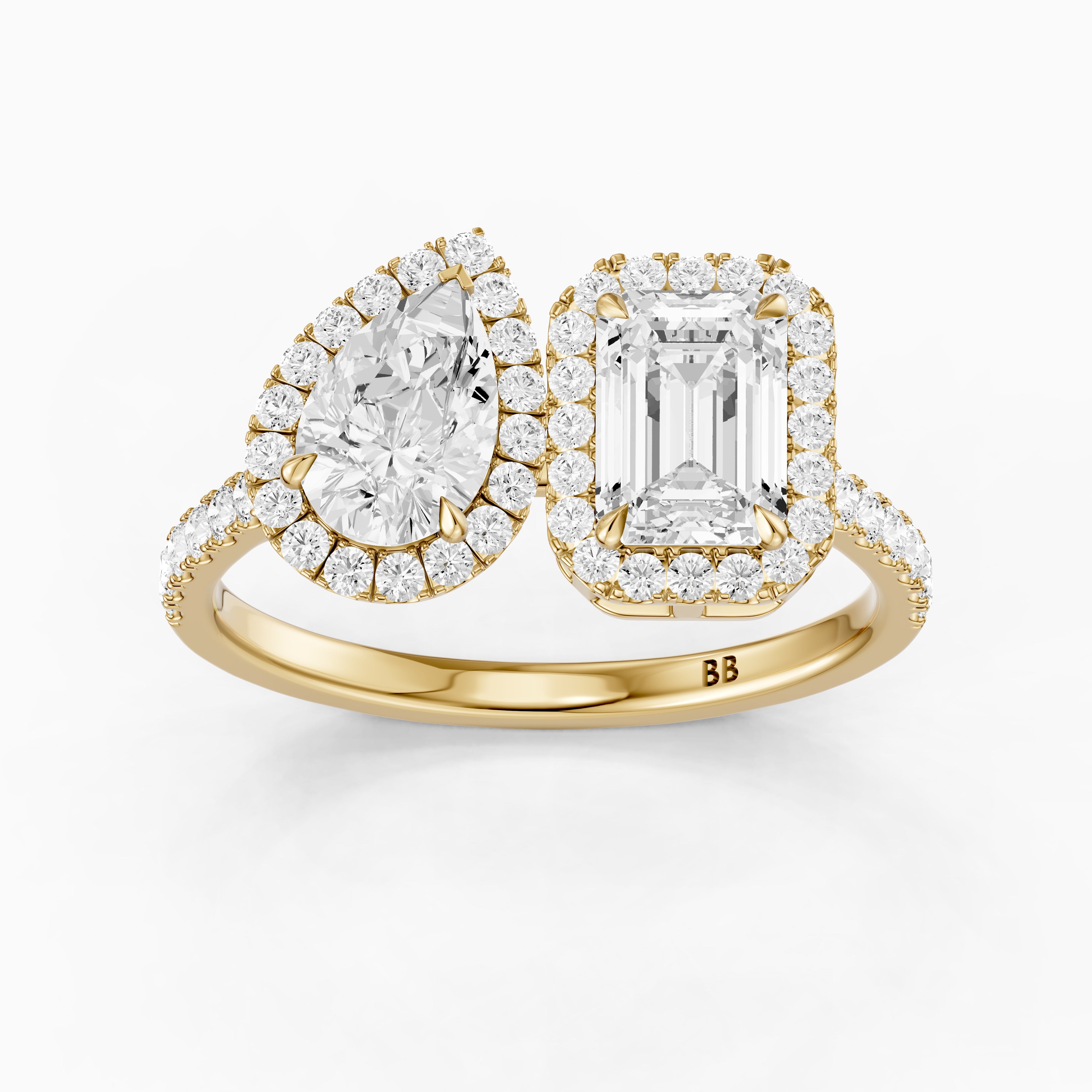 Marisa Toi Et Moi Halo Pave Ring With Pear and Emerald Lab Grown Diamond