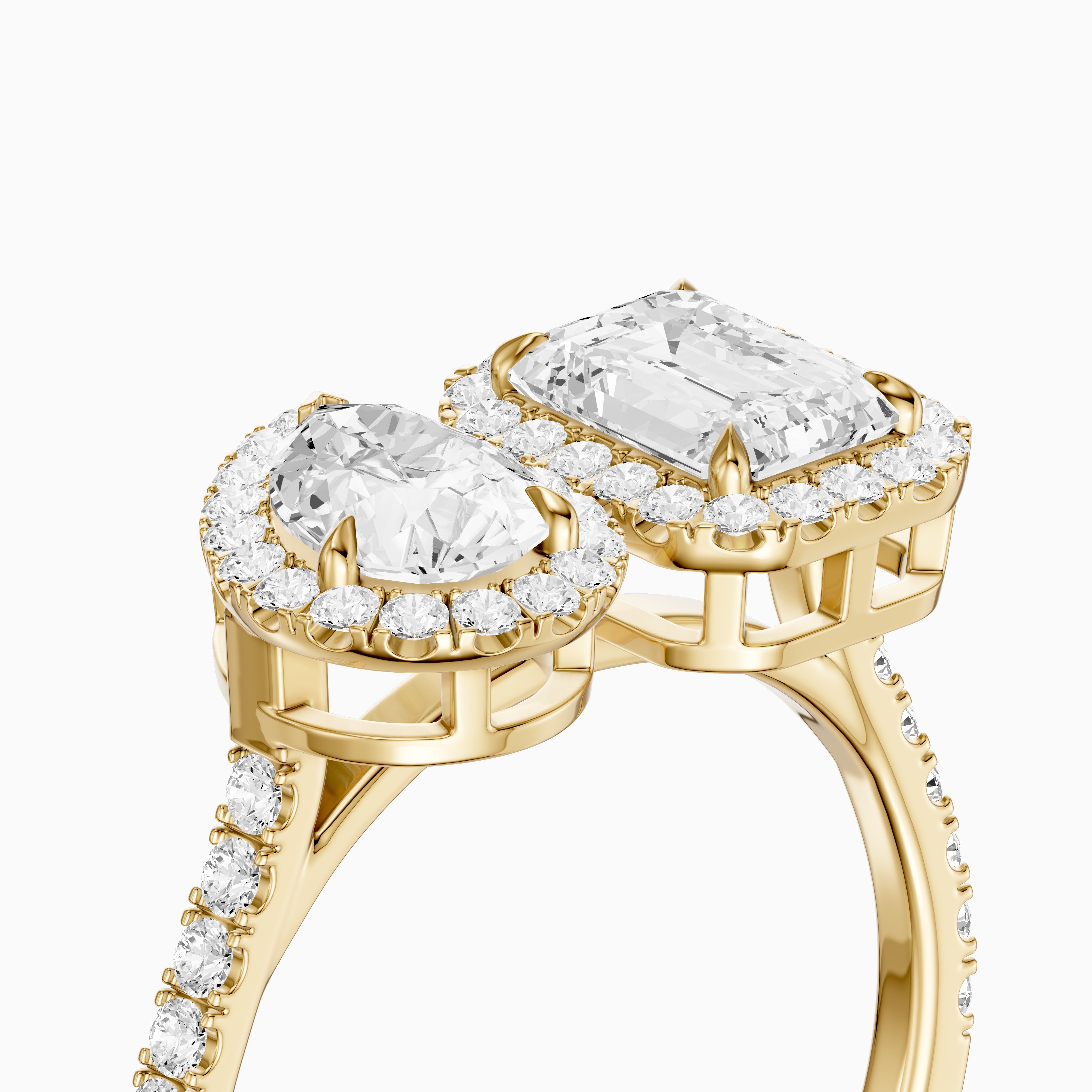 Marisa Toi Et Moi Halo Pave Ring With Pear and Emerald Lab Grown Diamond