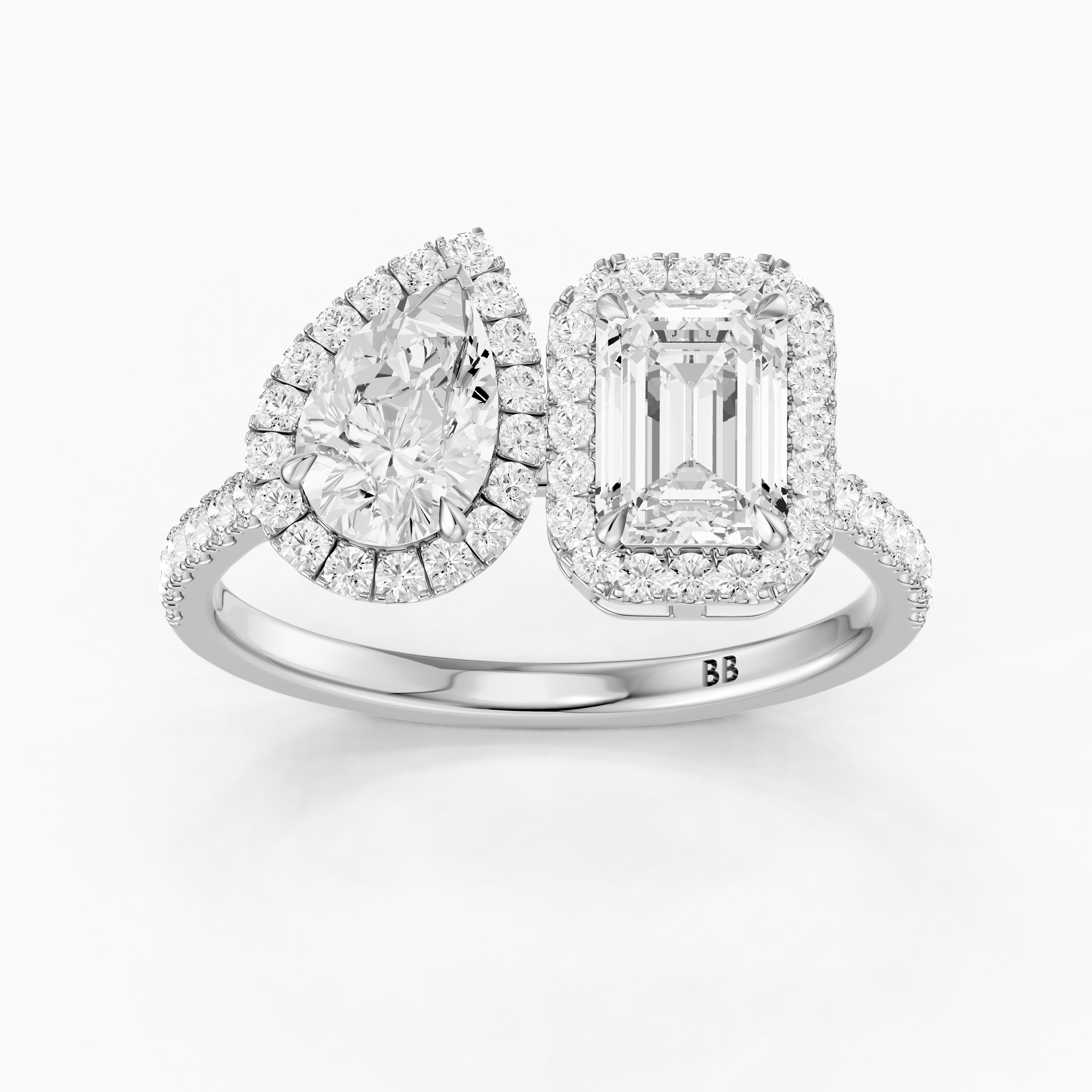 Marisa Toi Et Moi Halo Pave Ring With Pear and Emerald Lab Grown Diamond