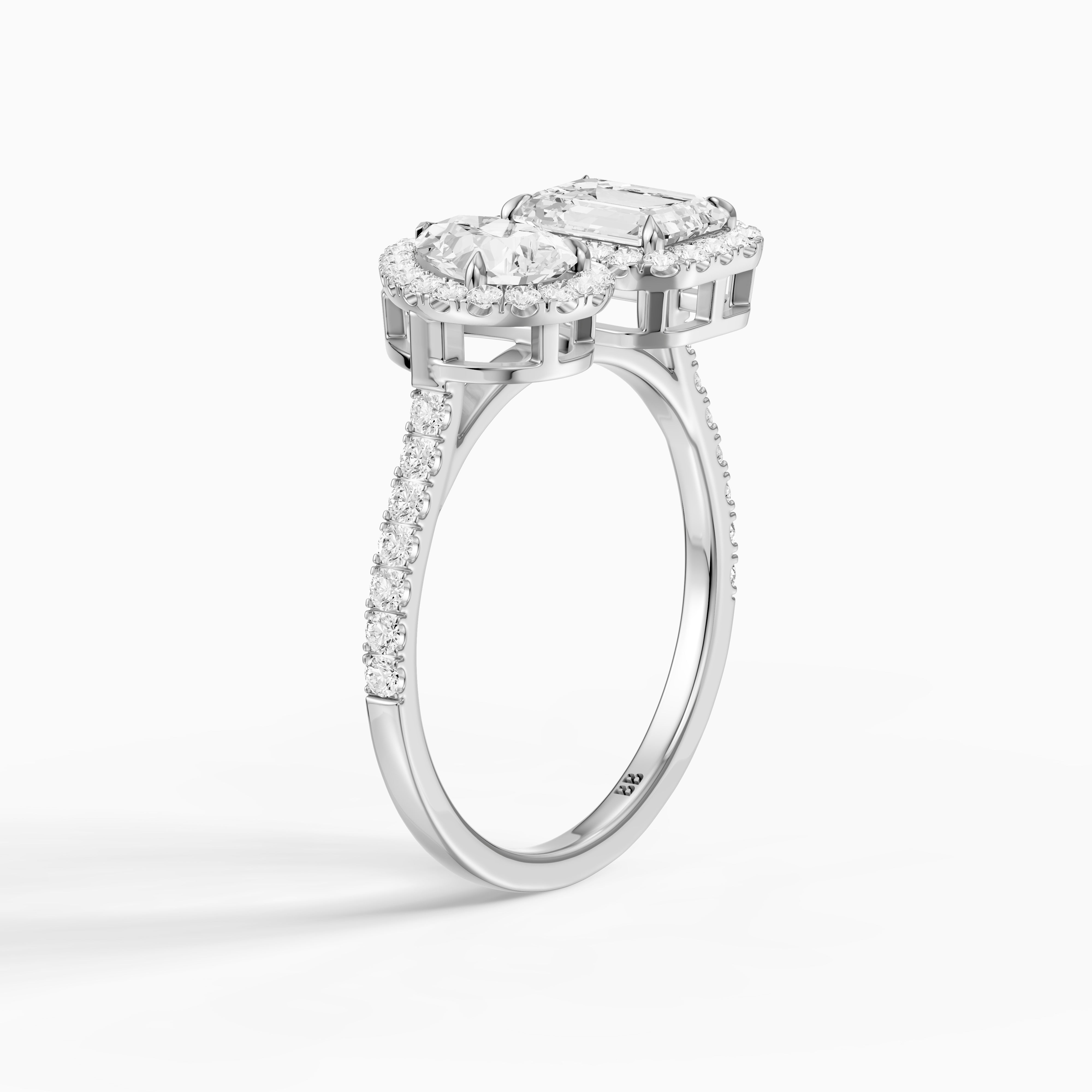 Marisa Toi Et Moi Halo Pave Ring With Pear and Emerald Lab Grown Diamond