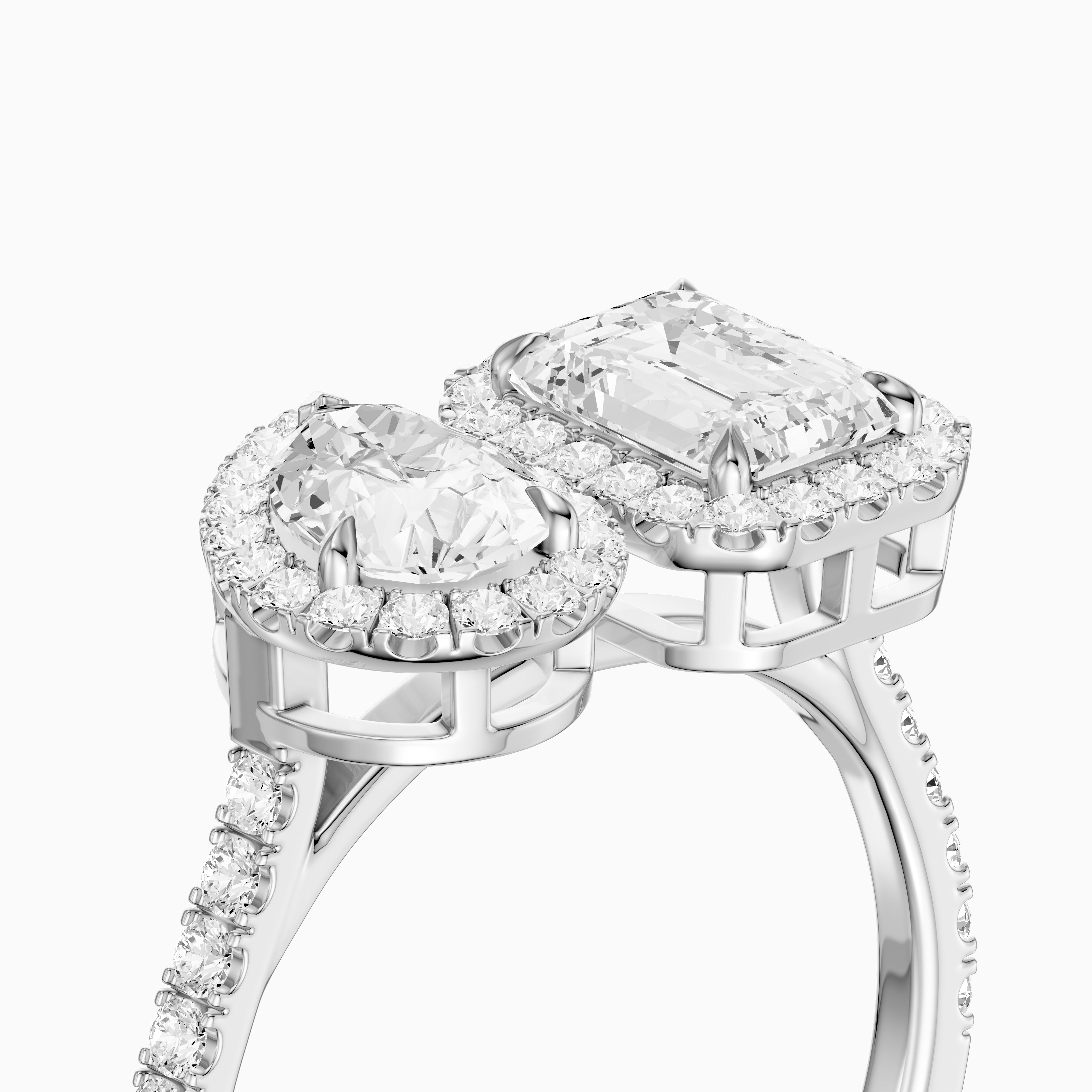Marisa Toi Et Moi Halo Pave Ring With Pear and Emerald Lab Grown Diamond