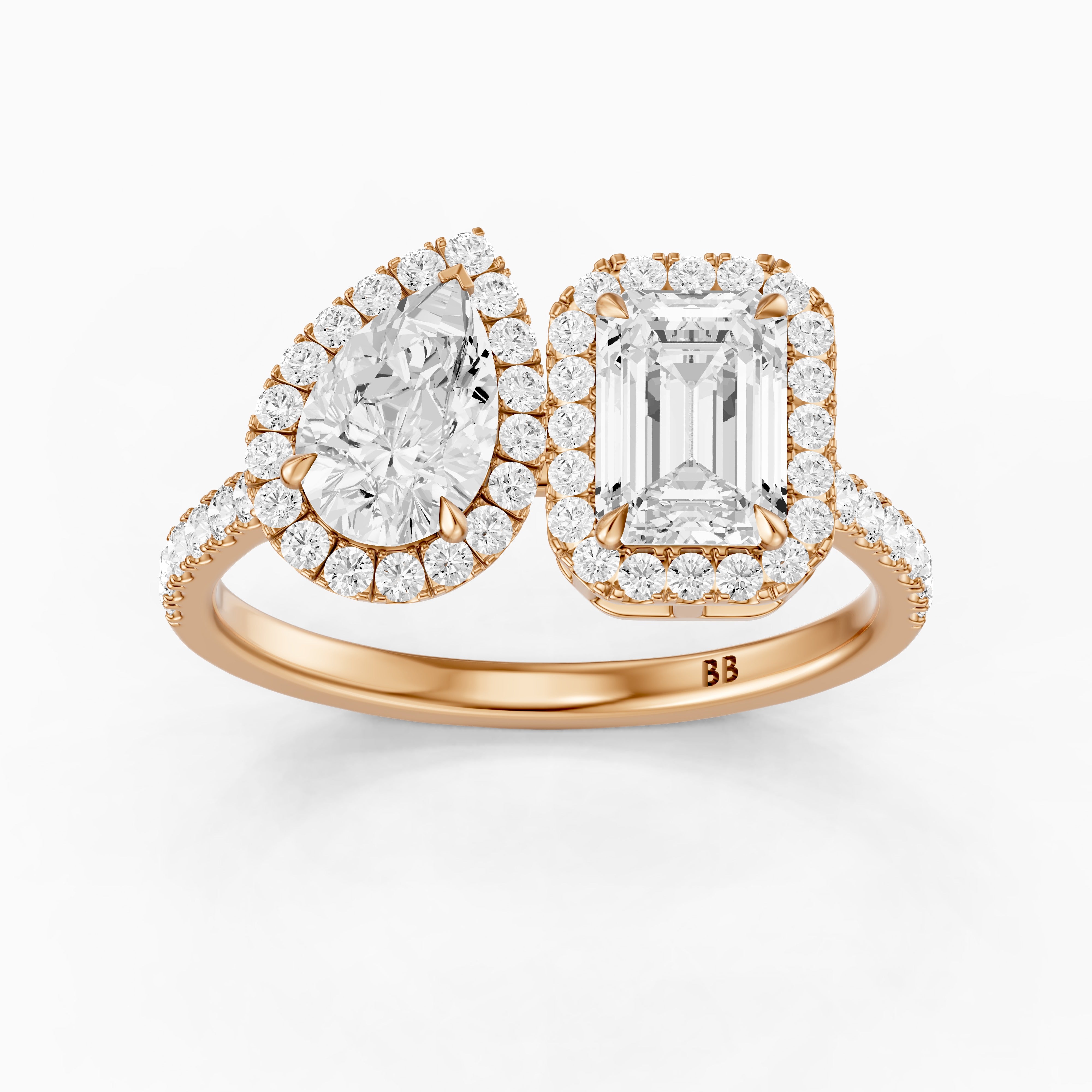 Marisa Toi Et Moi Halo Pave Ring With Pear and Emerald Lab Grown Diamond