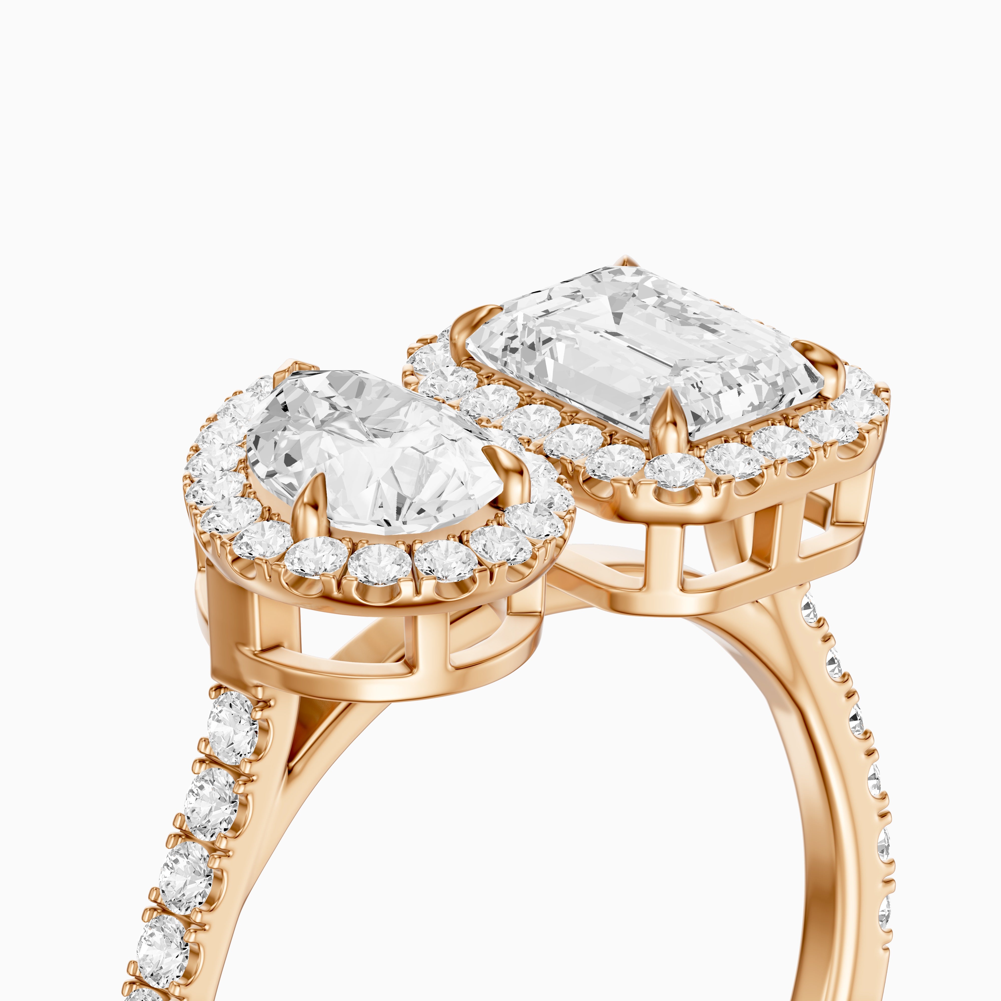 Marisa Toi Et Moi Halo Pave Ring With Pear and Emerald Lab Grown Diamond