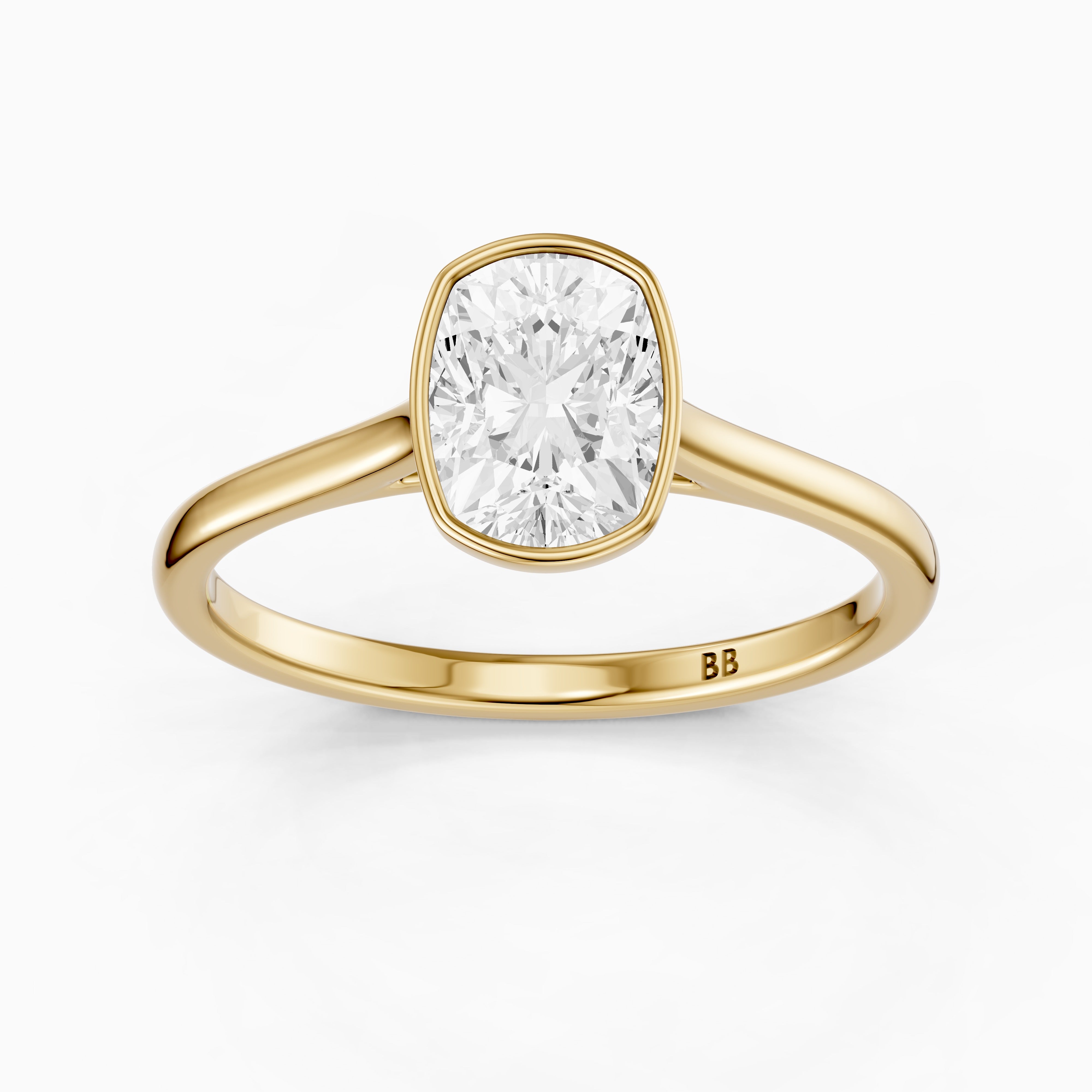 Marlyn Elongated Cushion Cut Bezel Set Moissanite Diamond Ring