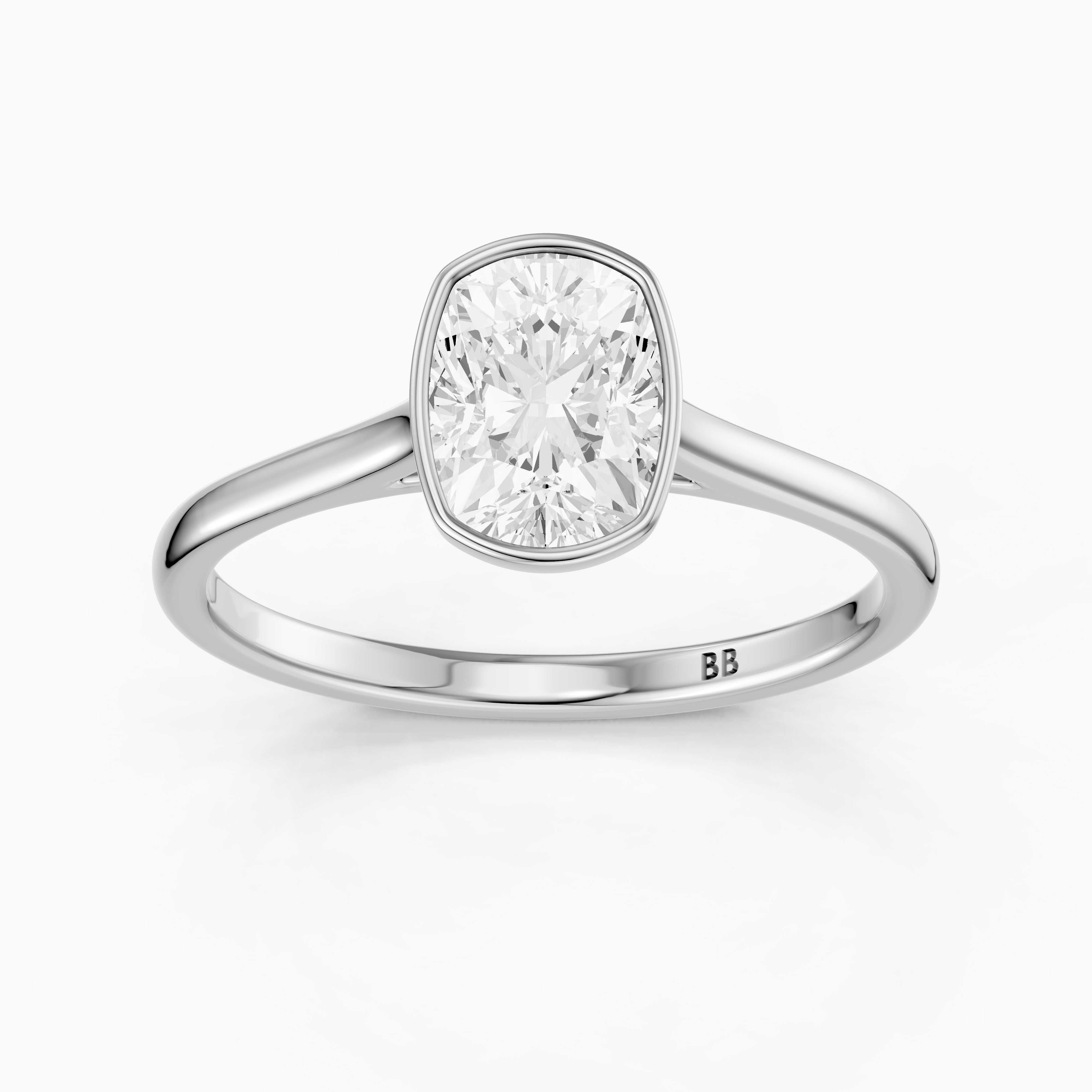 Marlyn Elongated Cushion Cut Bezel Set Moissanite Diamond Ring