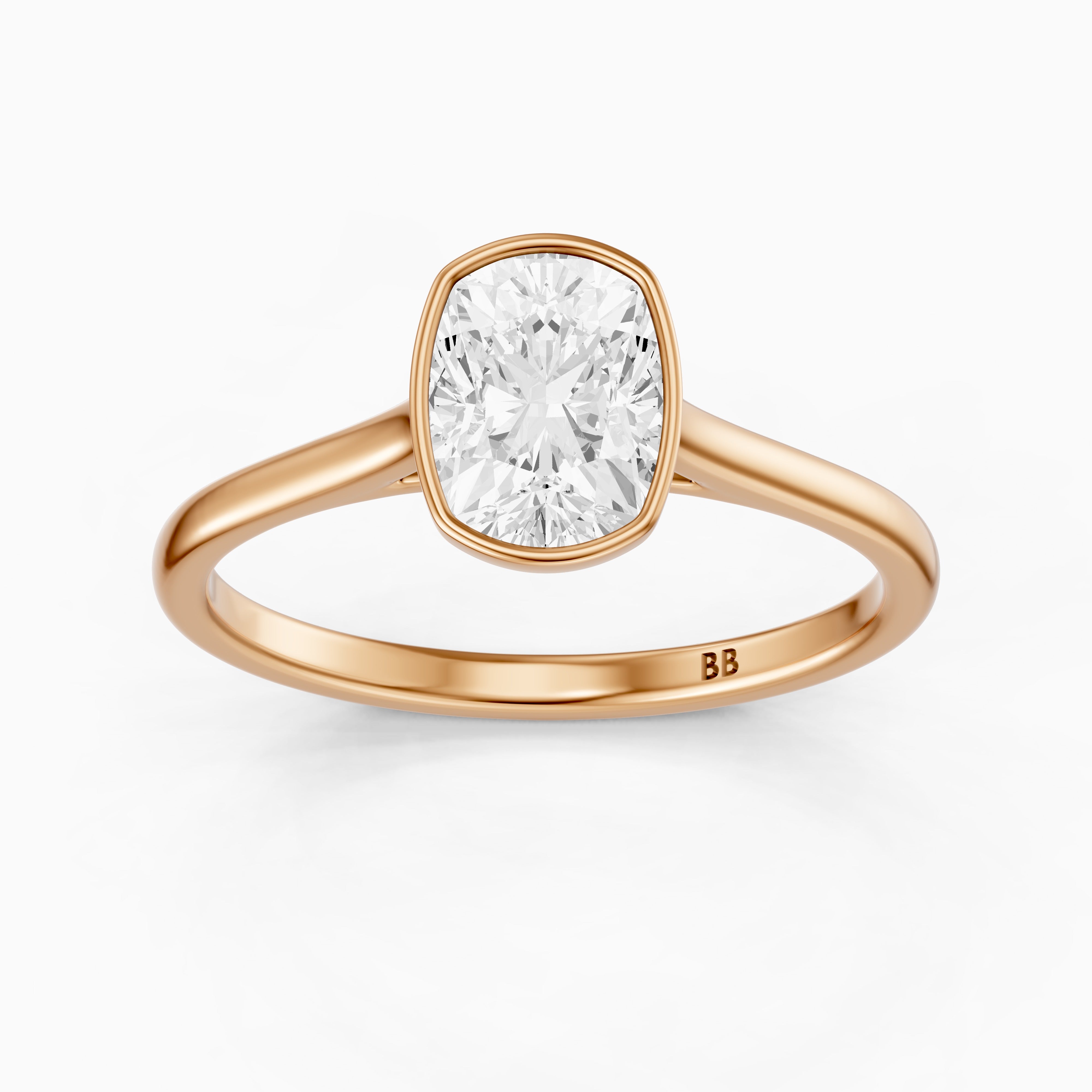 Marlyn Elongated Cushion Cut Bezel Set Moissanite Diamond Ring