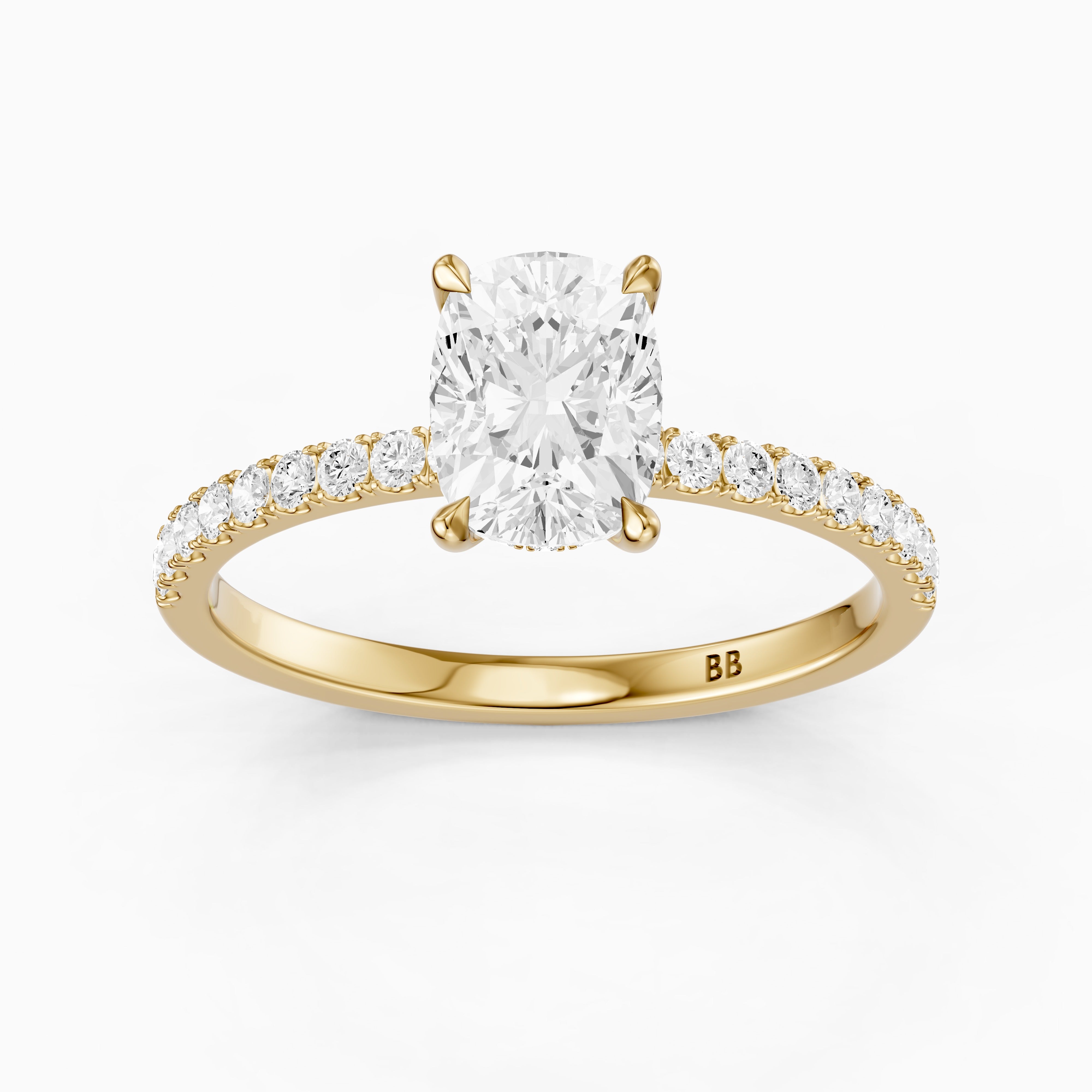 Millan Elongated Cushion Cut Hidden Halo Pave Moissanite Diamond Ring