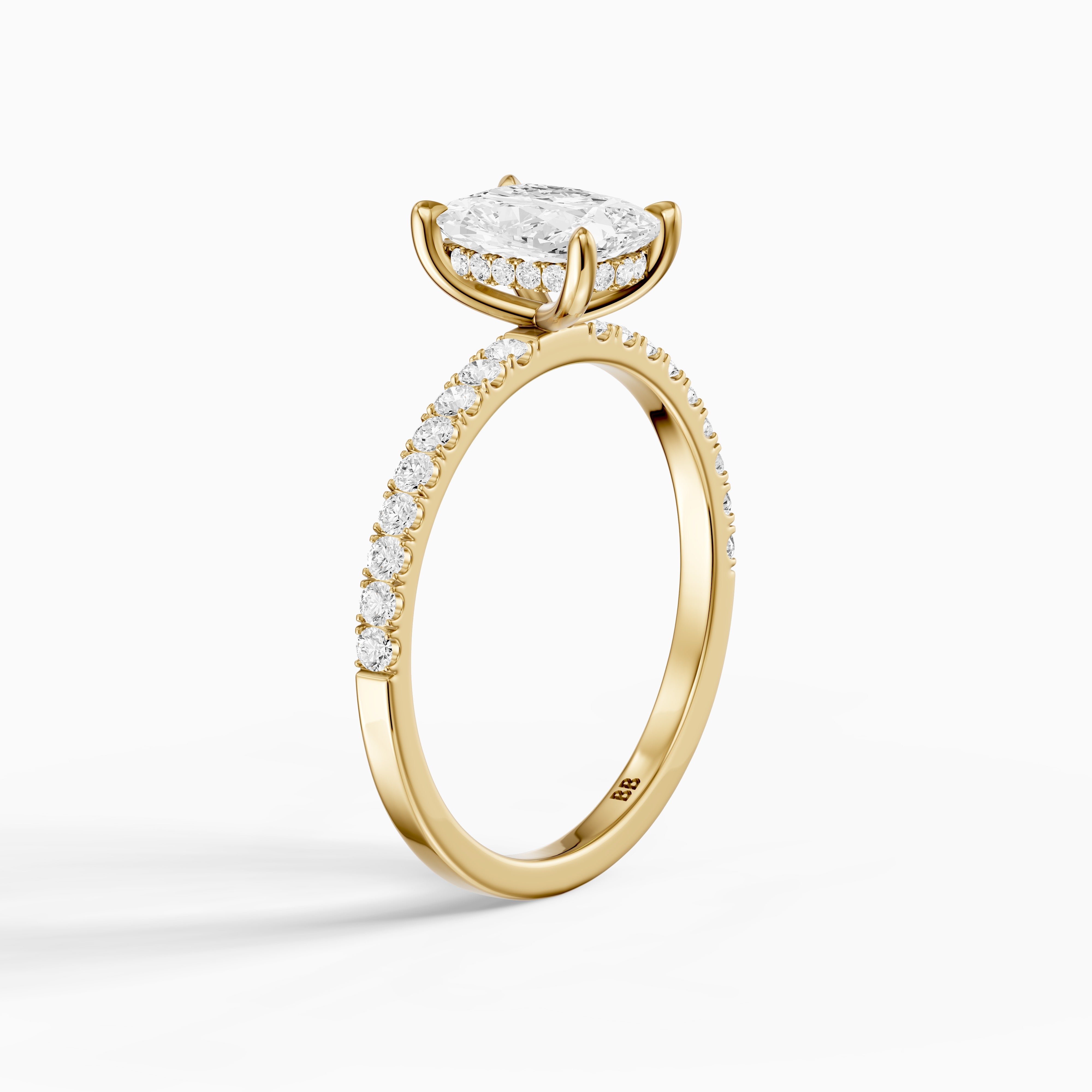 Millan Elongated Cushion Cut Hidden Halo Pave Moissanite Diamond Ring