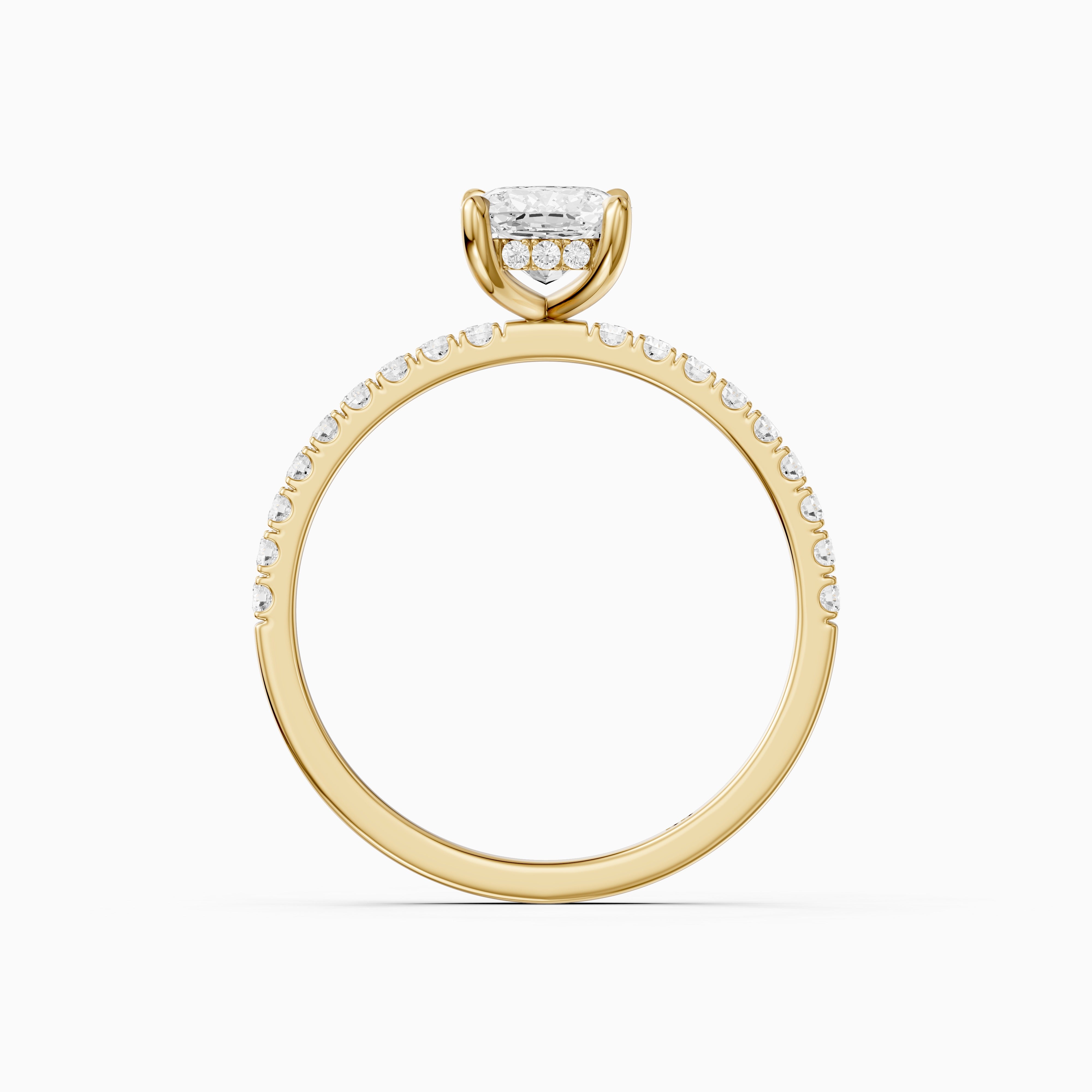 Millan Elongated Cushion Cut Hidden Halo Pave Moissanite Diamond Ring