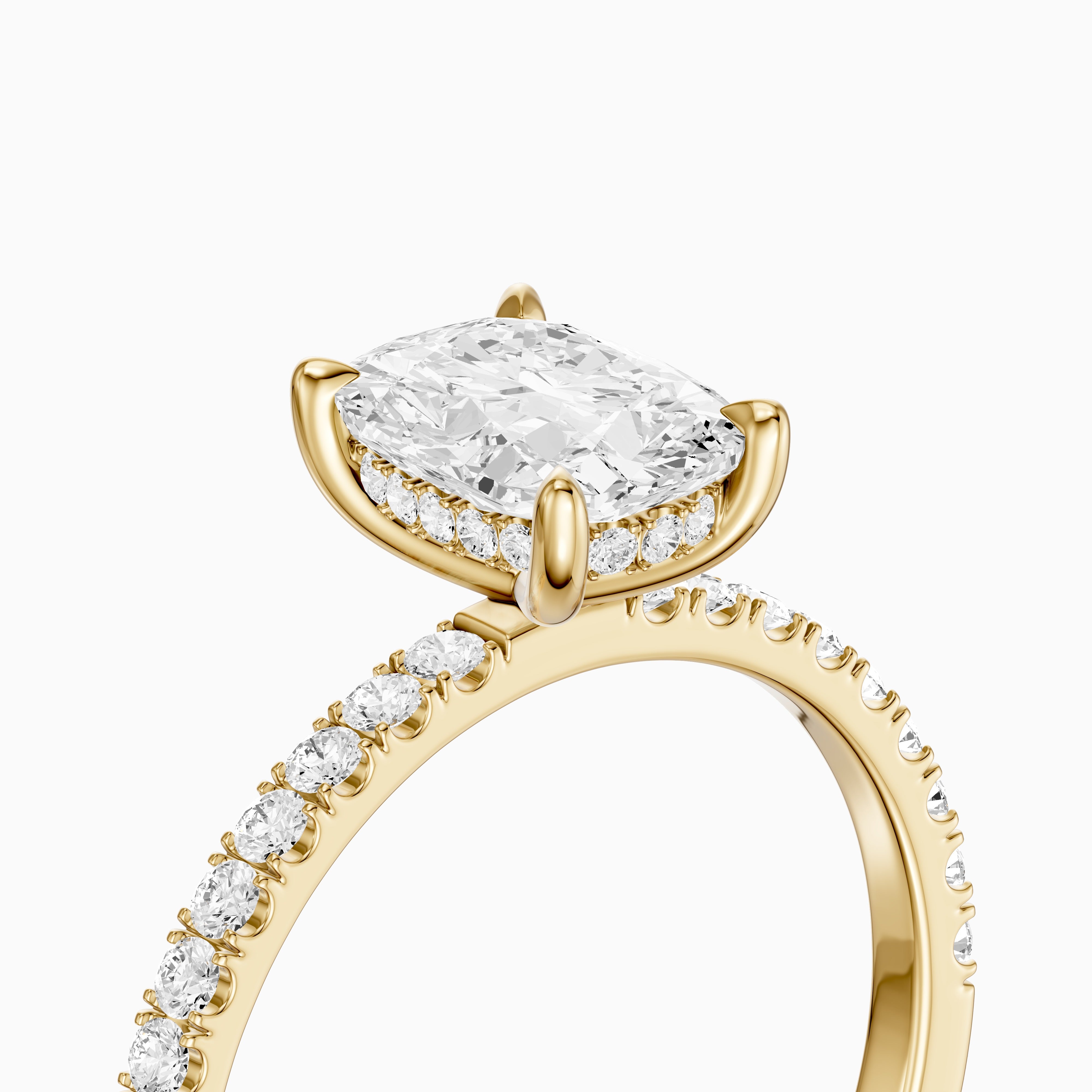 Millan Elongated Cushion Cut Hidden Halo Pave Moissanite Diamond Ring