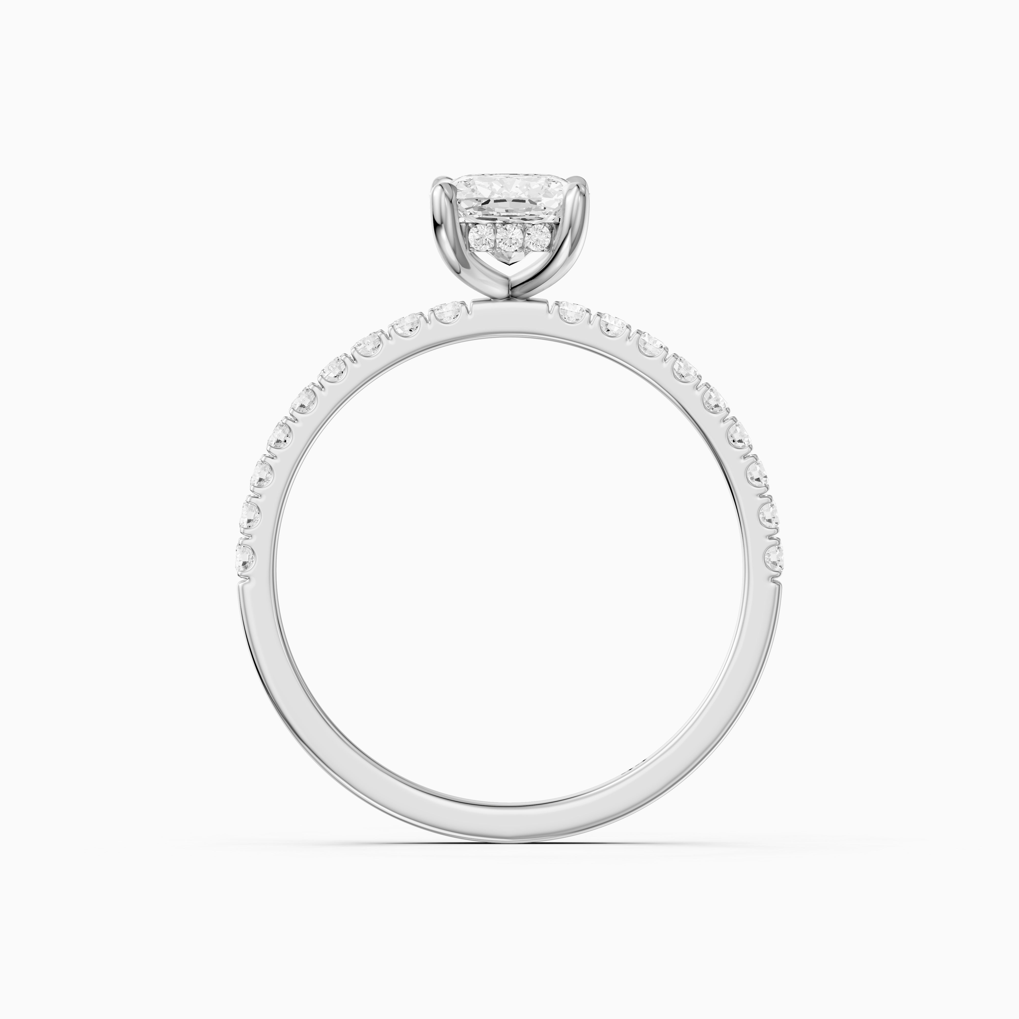 Millan Elongated Cushion Cut Hidden Halo Pave Moissanite Diamond Ring