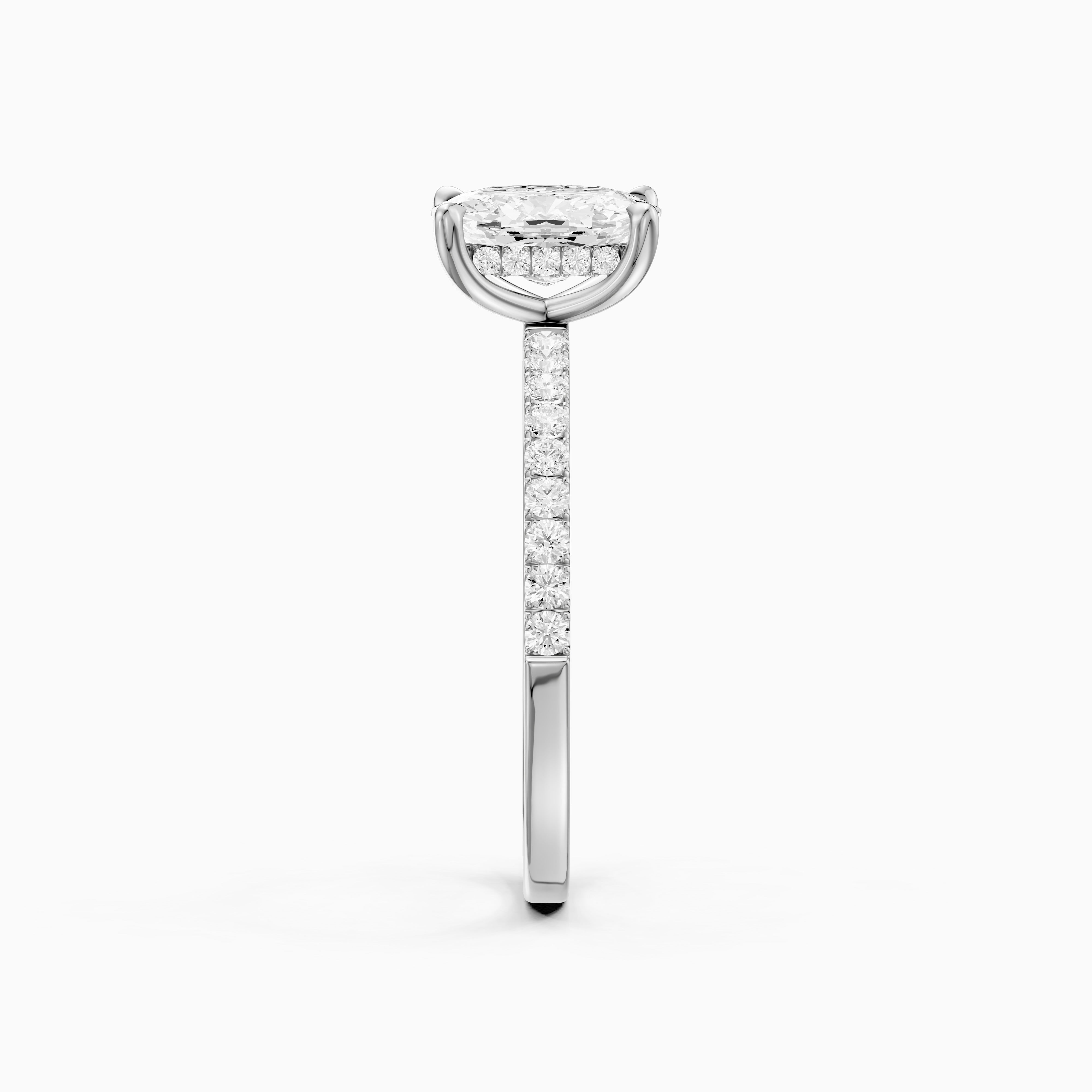 Millan Elongated Cushion Cut Hidden Halo Pave Moissanite Diamond Ring