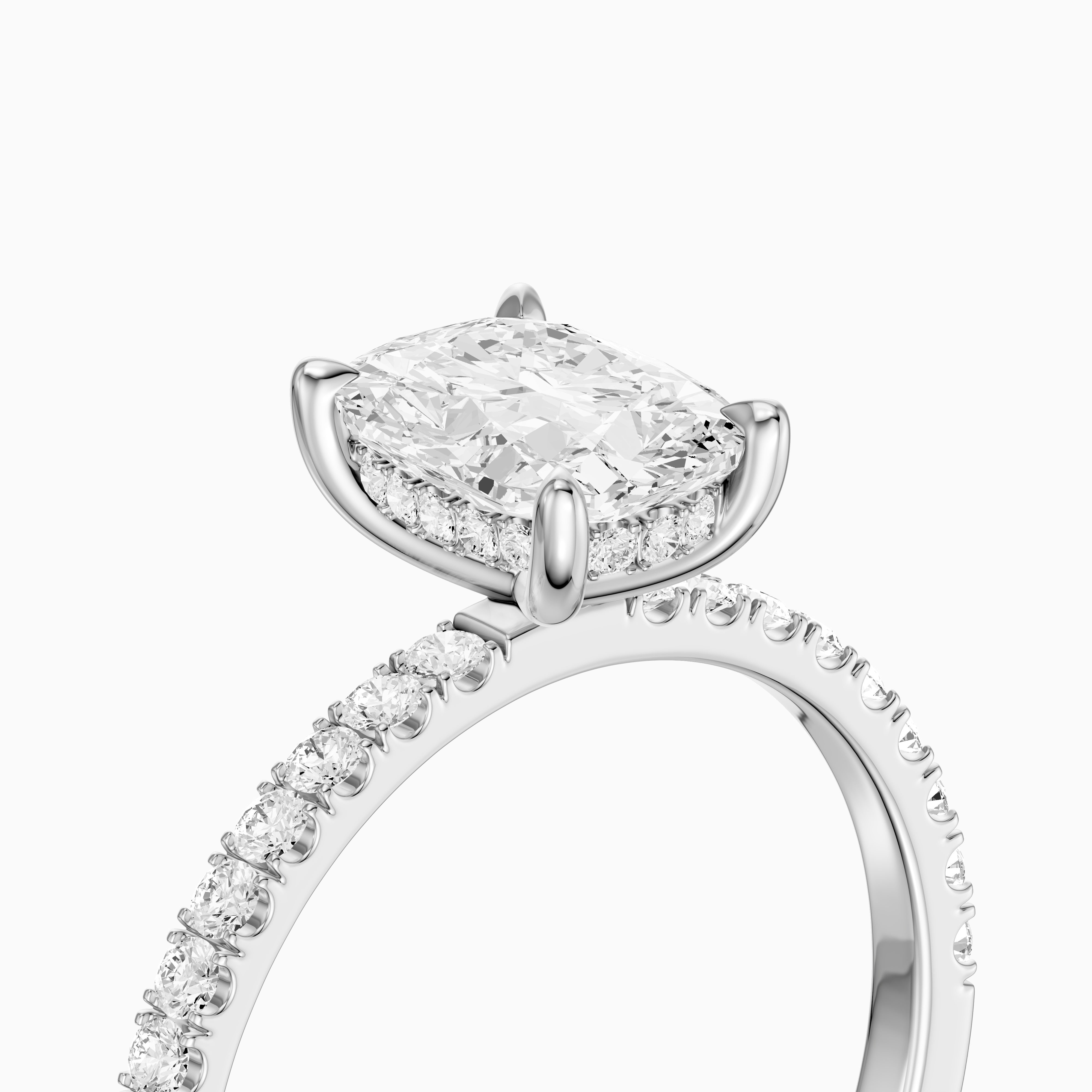 Millan Elongated Cushion Cut Hidden Halo Pave Moissanite Diamond Ring