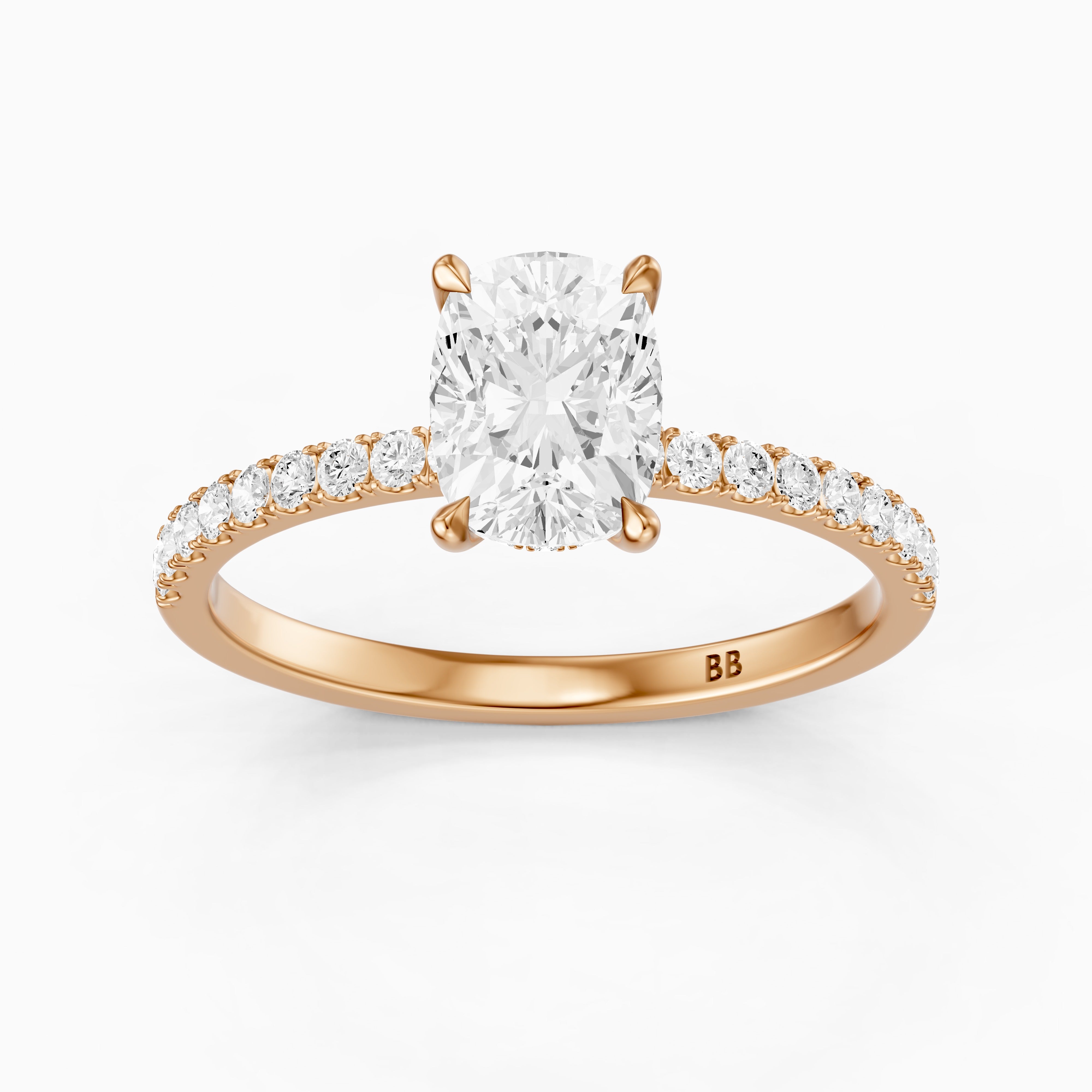 Millan Elongated Cushion Cut Hidden Halo Pave Moissanite Diamond Ring