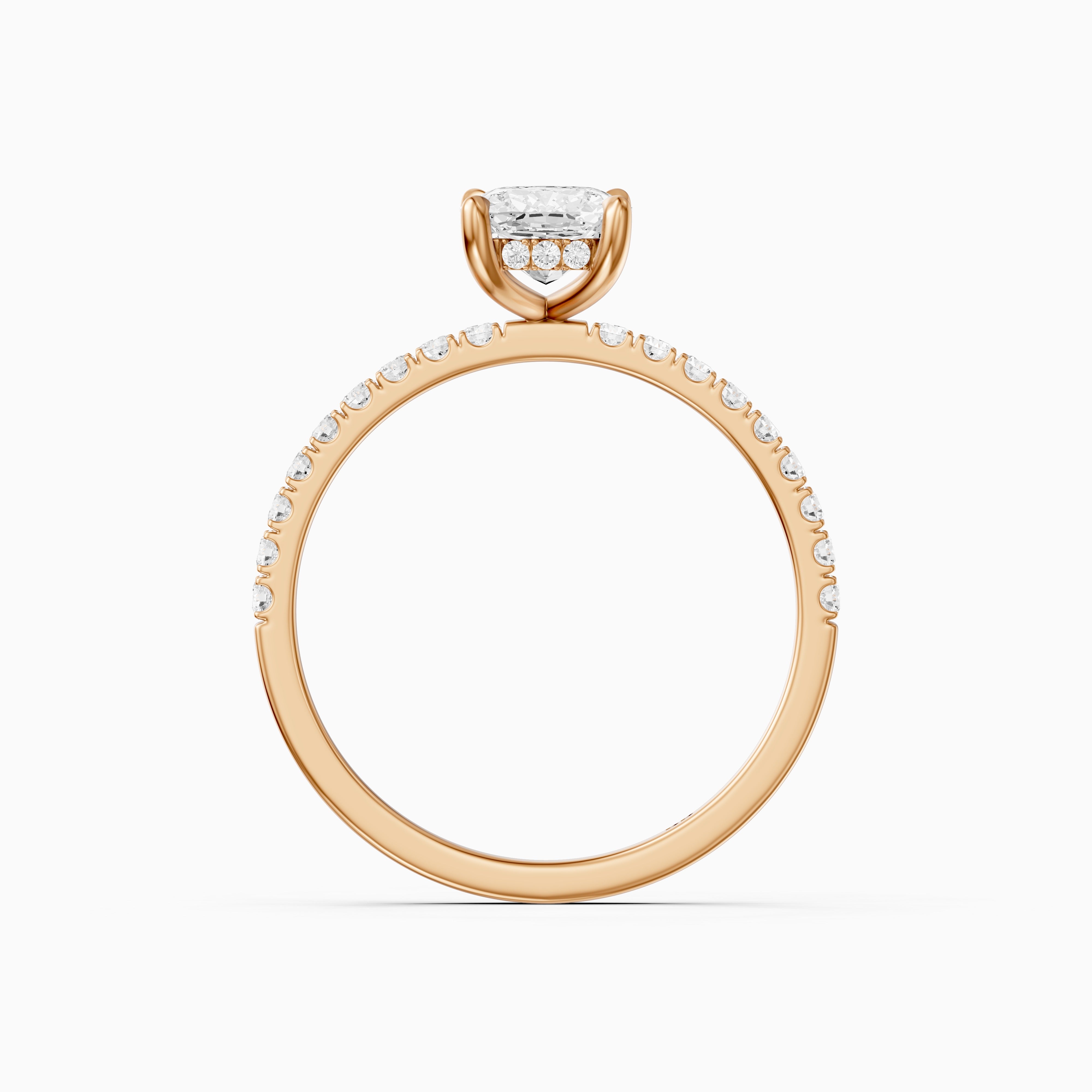 Millan Elongated Cushion Cut Hidden Halo Pave Moissanite Diamond Ring