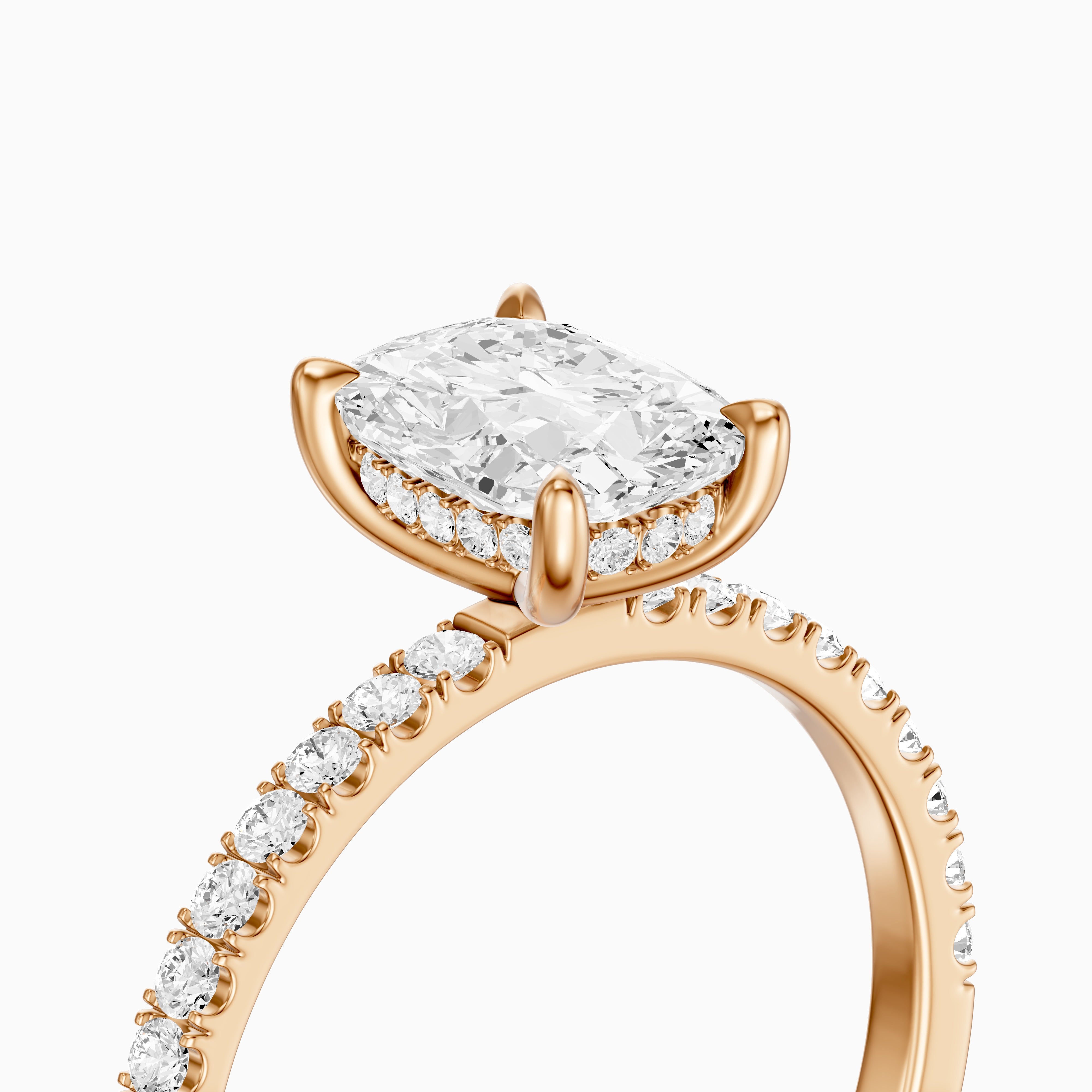 Millan Elongated Cushion Cut Hidden Halo Pave Moissanite Diamond Ring