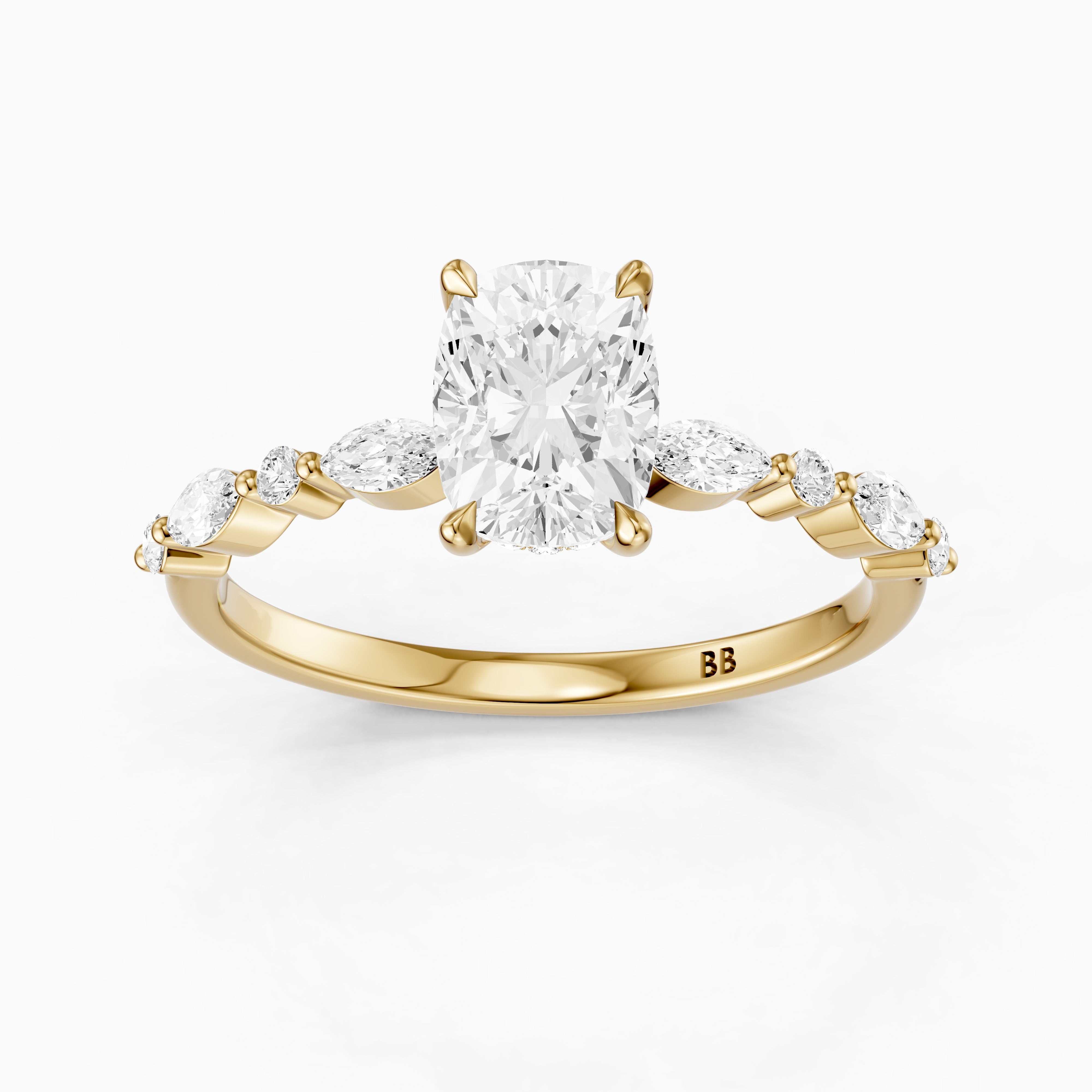 Nailea Elongated Cushion Cut Hidden Halo Moissanite Diamond Ring