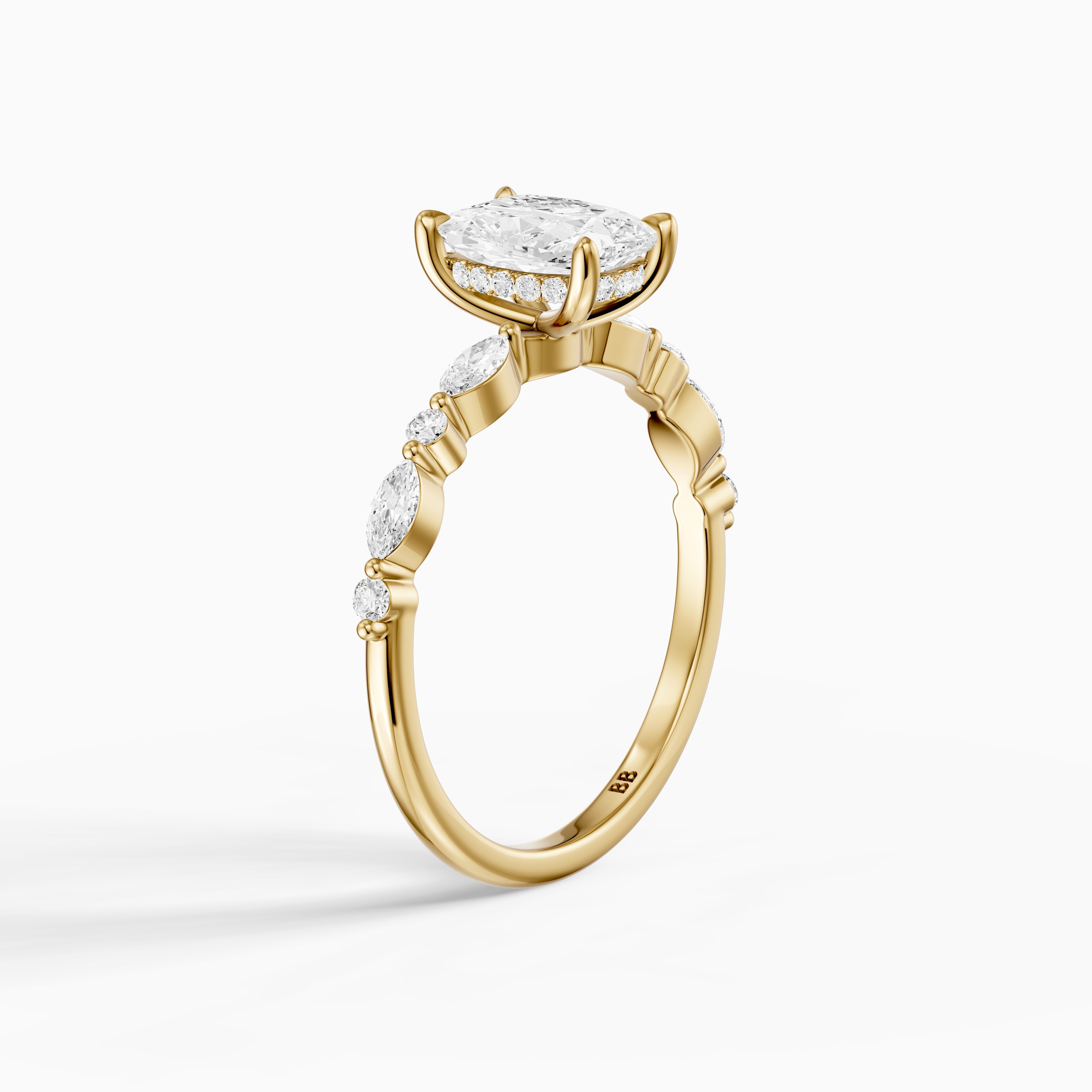 Nailea Elongated Cushion Cut Hidden Halo Moissanite Diamond Ring
