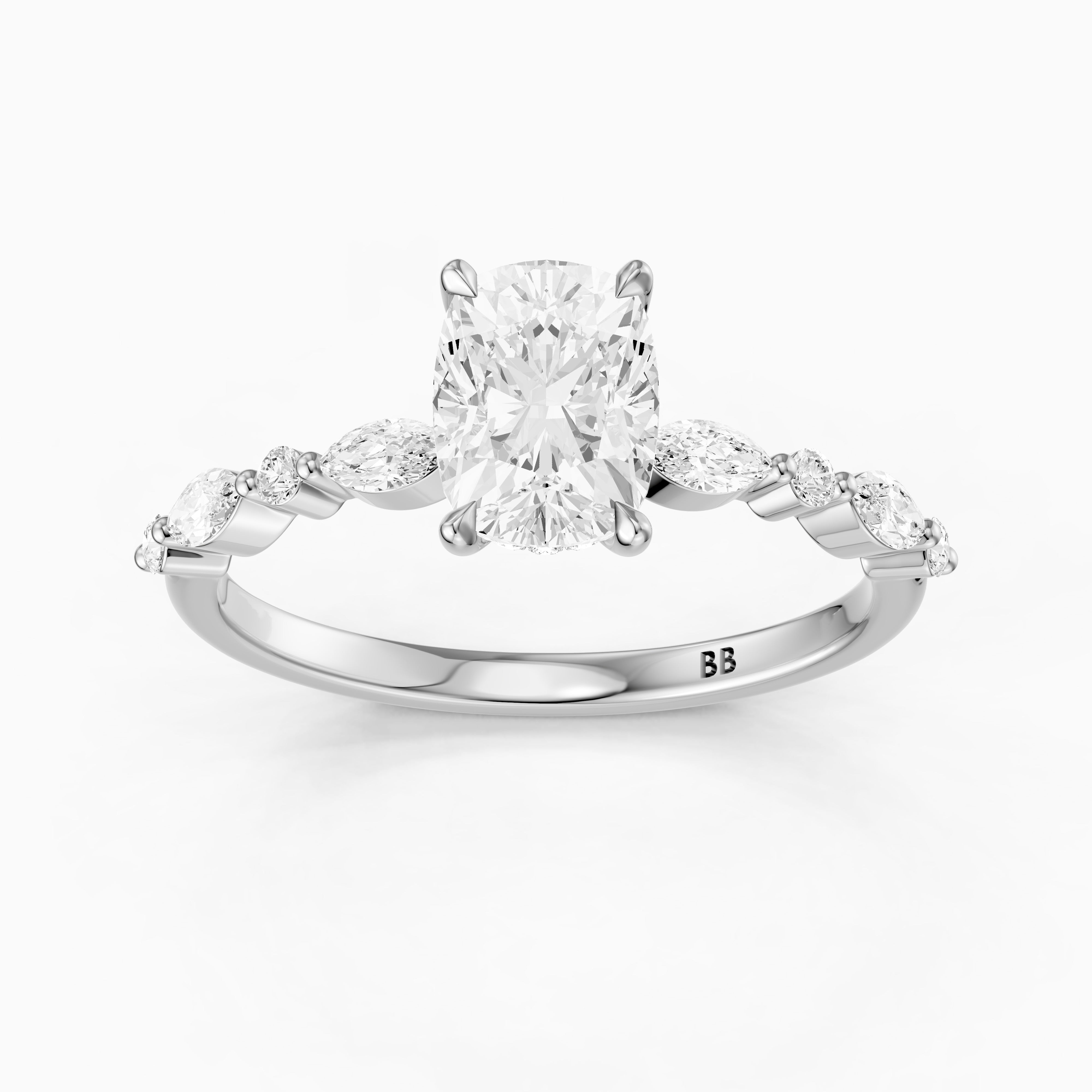 Nailea Elongated Cushion Cut Hidden Halo Lab Grown Diamond Ring
