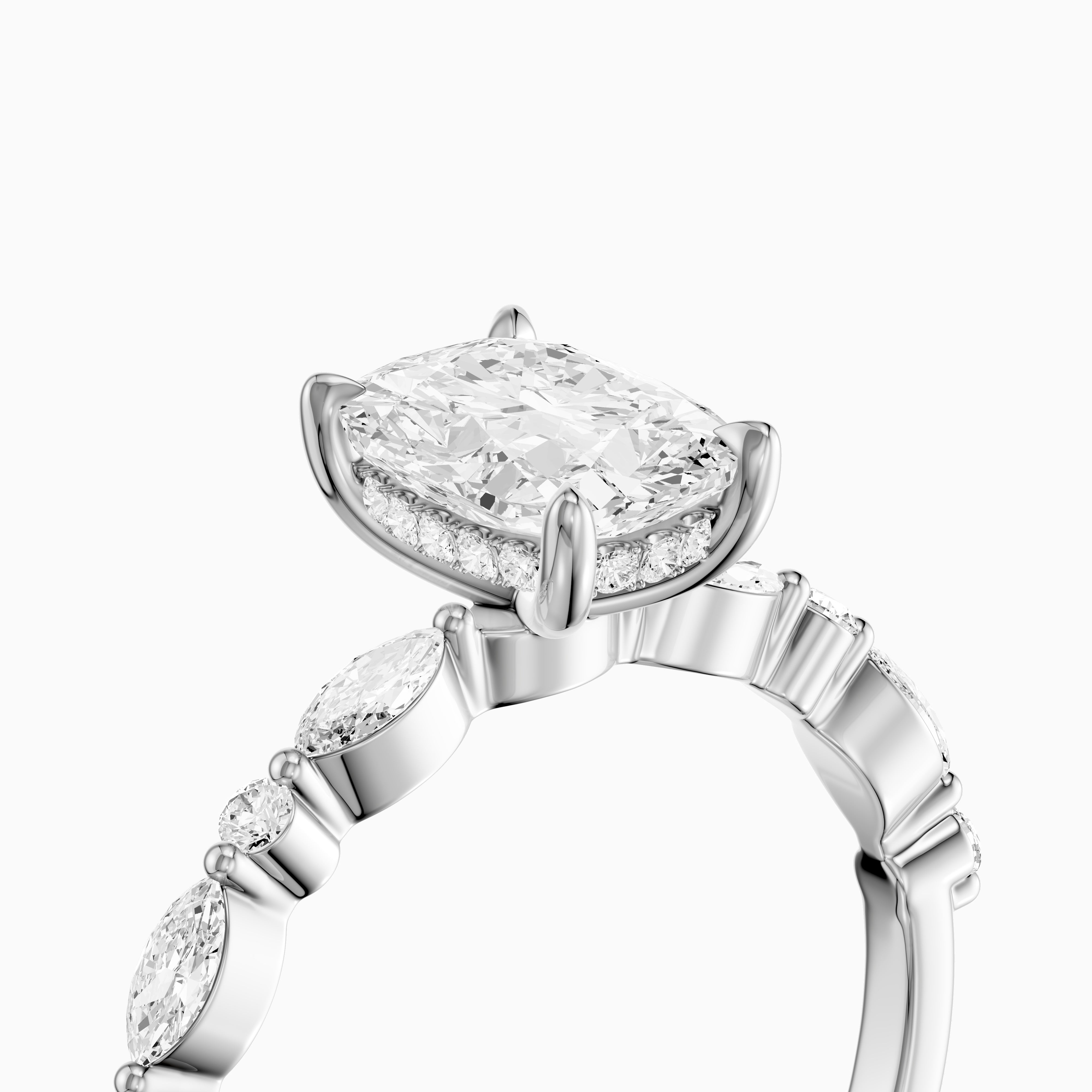 Nailea Elongated Cushion Cut Hidden Halo Lab Grown Diamond Ring