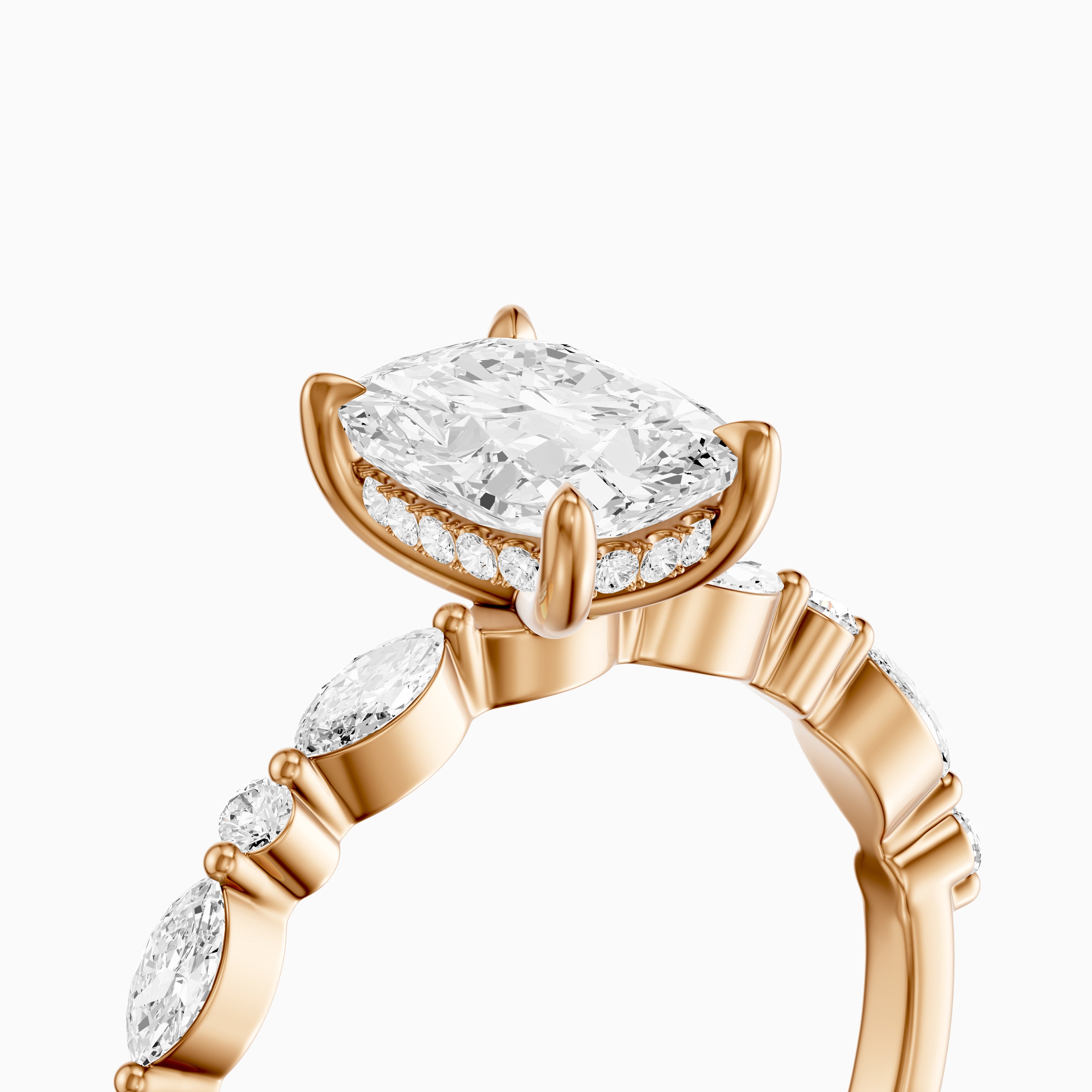 Nailea Elongated Cushion Cut Hidden Halo Lab Grown Diamond Ring
